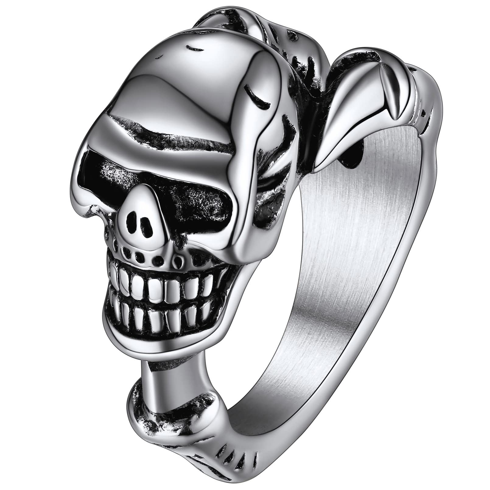 FaithHeart Roestvrij stalen doodskop, schedel vingerring, punk, gothic, bandring, schedel ring met geschenkdoos voor Halloween, Kerstmis, verjaardag, 54 (17.2