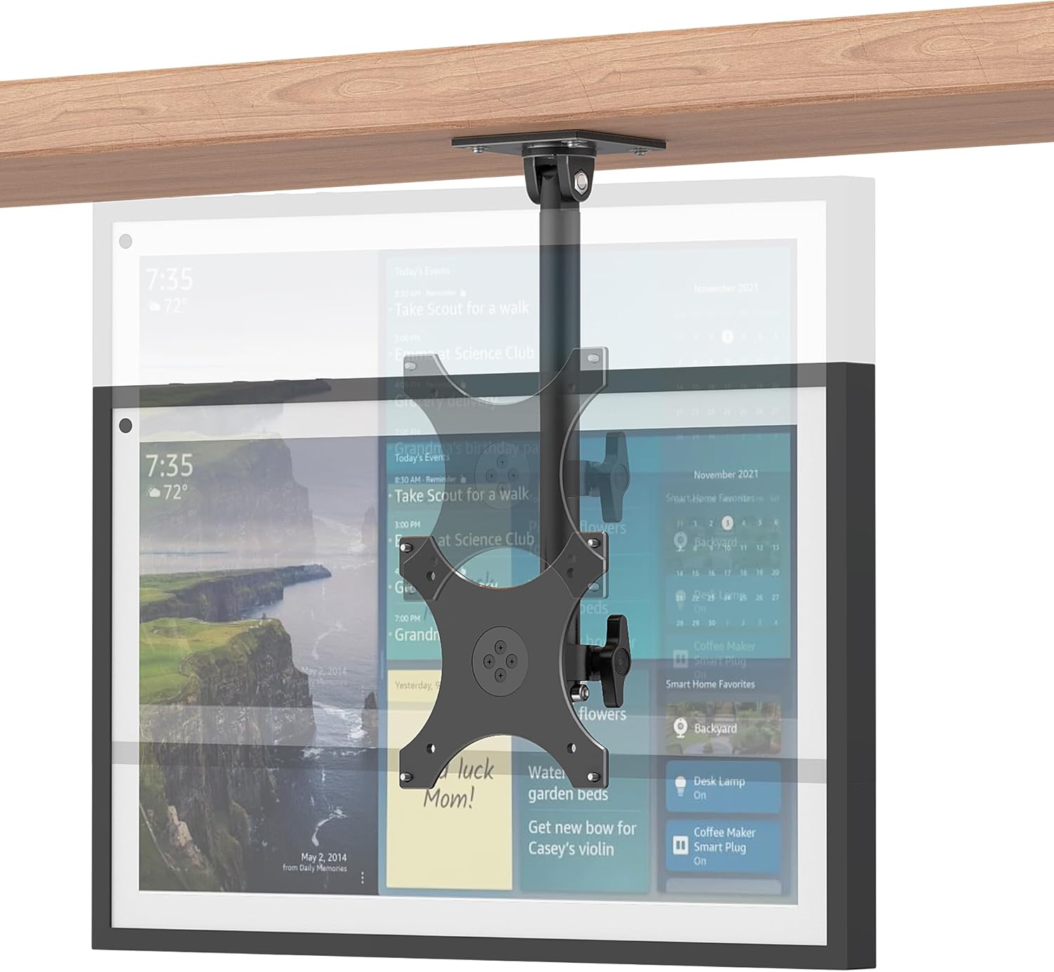 Kitchen Under-Cabinet Mount Compatible with Echo Show 15, Adjustable Height, Rotatable Swivel Tilt Mount, Forward and Stowed for Saving Space, Black