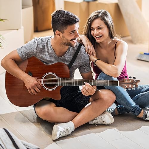 Miniatura 2 de Guitarra acústica Cutaway de 41 pulgadas, guitarra de 6 cuerdas de tamaño completo con engranaje cerrado y respaldo de madera de sapele, kit de