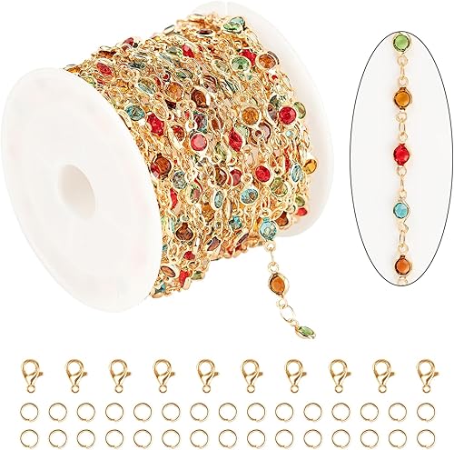 Miniatura 8 de KYUNHOO Cadena chapada en oro de 13 pies a granel en carrete, decoración de círculo hueco, eslabones de cadena de latón macizo con cierres de