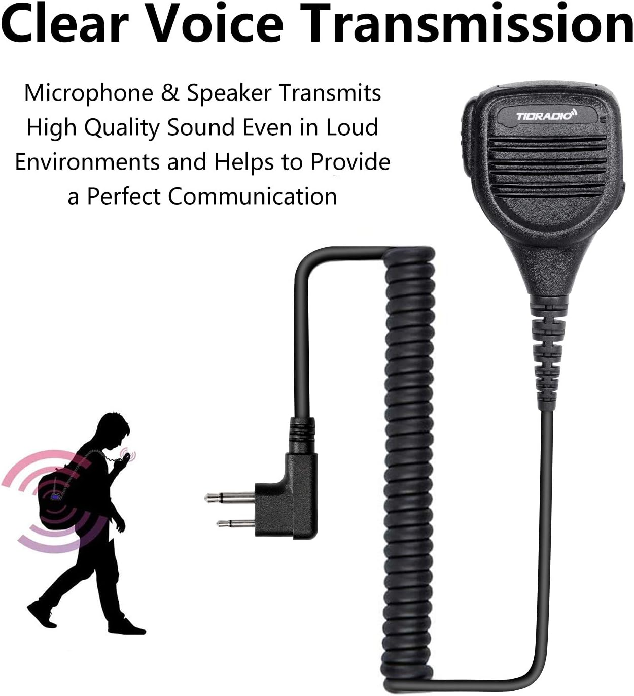 Diagram showing cable lengths for the speaker microphone and earpiece
