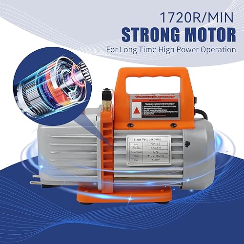 Miniatura 3 de BACOENG Juego de bomba de vacío y medidor de CA de 4.5CFM, kit de bomba de vacío HVAC de 4 vías con detector de fugas para refrigerantes R134a R22