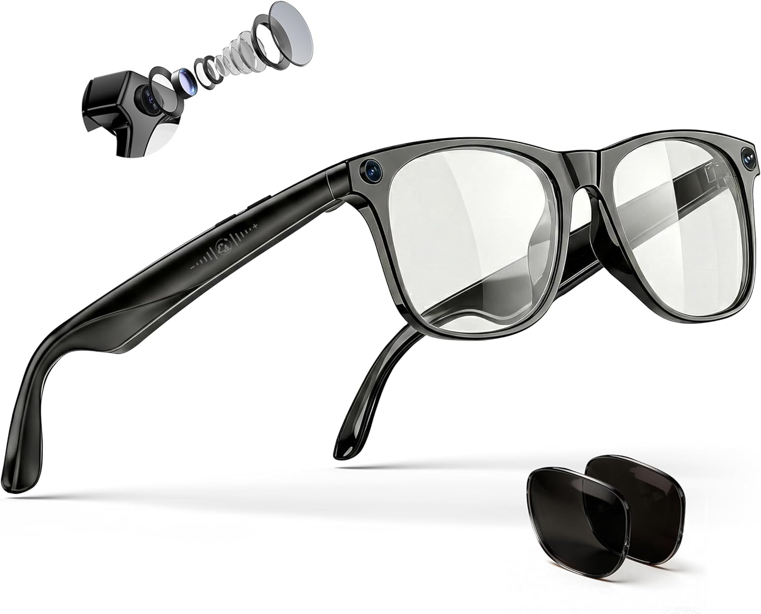 EarlySincere 4K Camera Smart Glasses with ChatGPT AI, Blue Light Blocking Lenses + Extra Sunglasses, Live Translation & Bluetooth Audio, Hands-Free POV Video Recording Eyewear