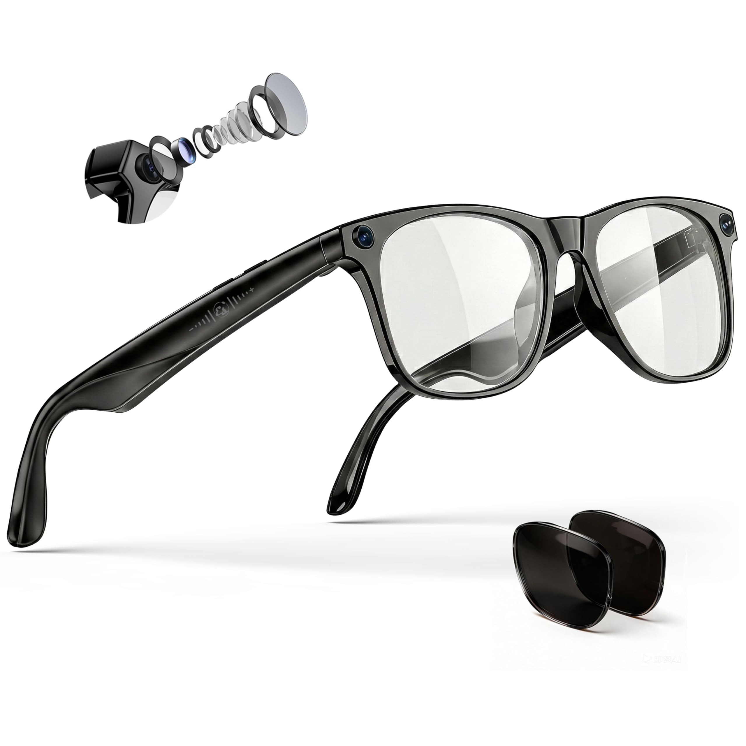 Photo 1 of EarlySincere 4K Camera Smart Glasses with ChatGPT AI, Blue Light Blocking Lenses + Extra Sunglasses, Live Translation & Bluetooth Audio, Hands-Free POV Video Recording Eyewear