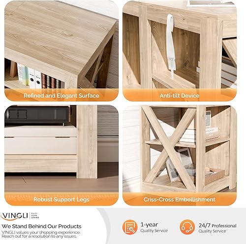 Miniatura 4 de VINGLI Soporte de TV con chimenea para televisores de hasta 70 pulgadas, centro de entretenimiento de granja con calentador de chimenea eléctrico y