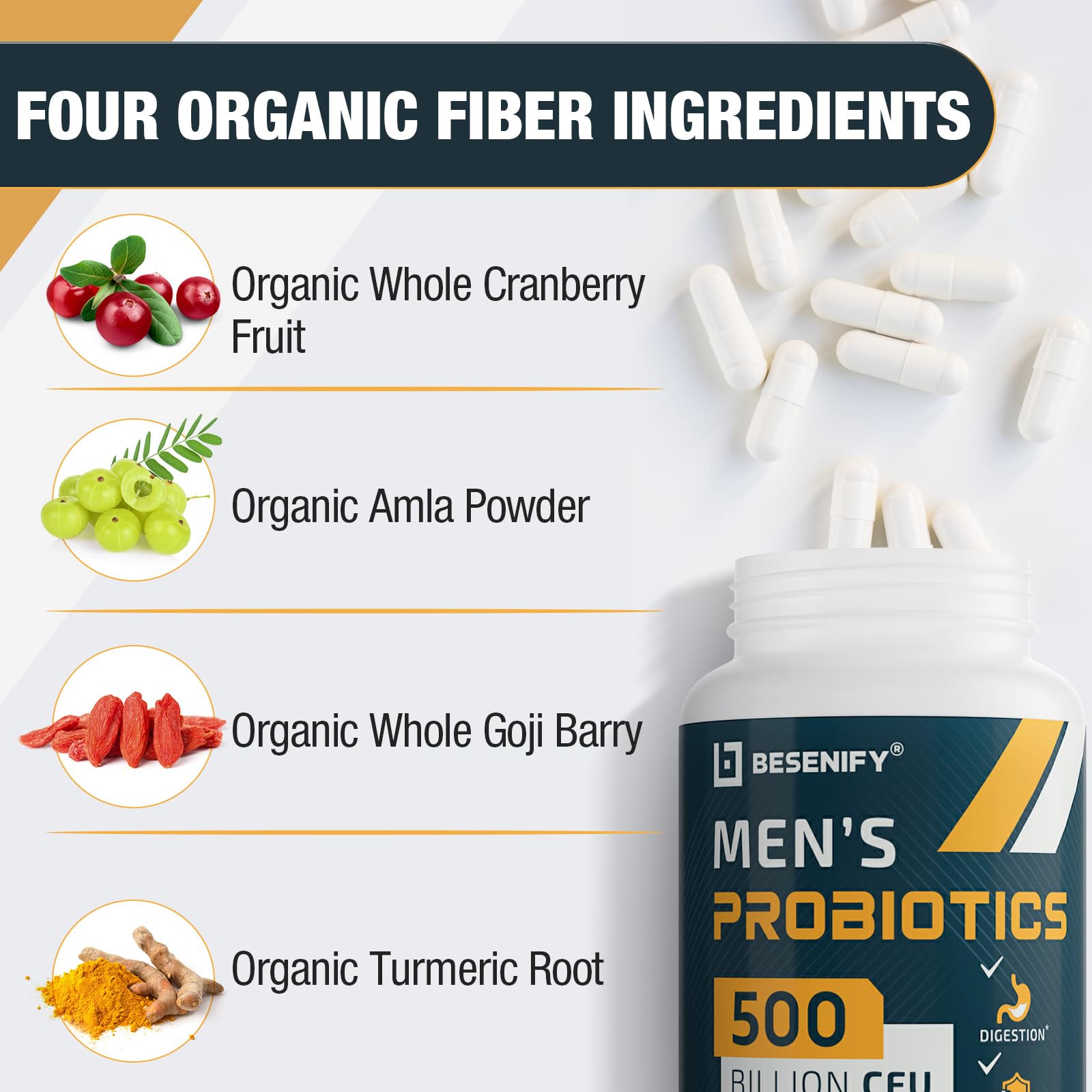 Probiotics for Men, 500 Billion CFUs & 12 Strains, Mens Probiotic, 60 Cap — Amazon image 3