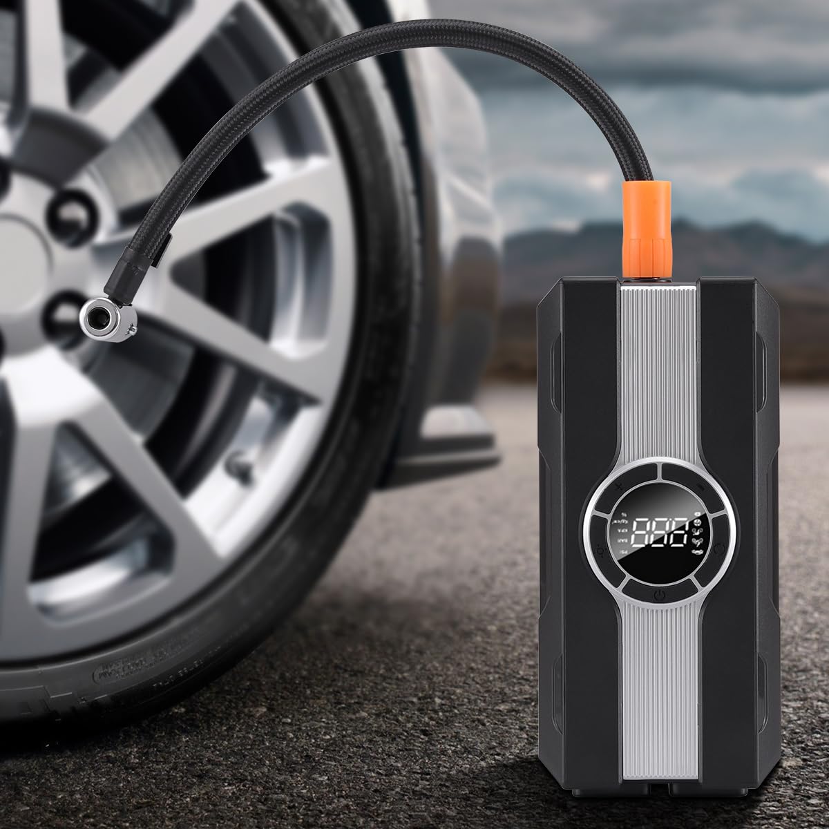 Voiture Jump Starter avec Compresseur D'air 150PSI, Batterie Booster 12V Portable pour Gaz/Diesel, Power Bank LCD, Lampe de Poche
