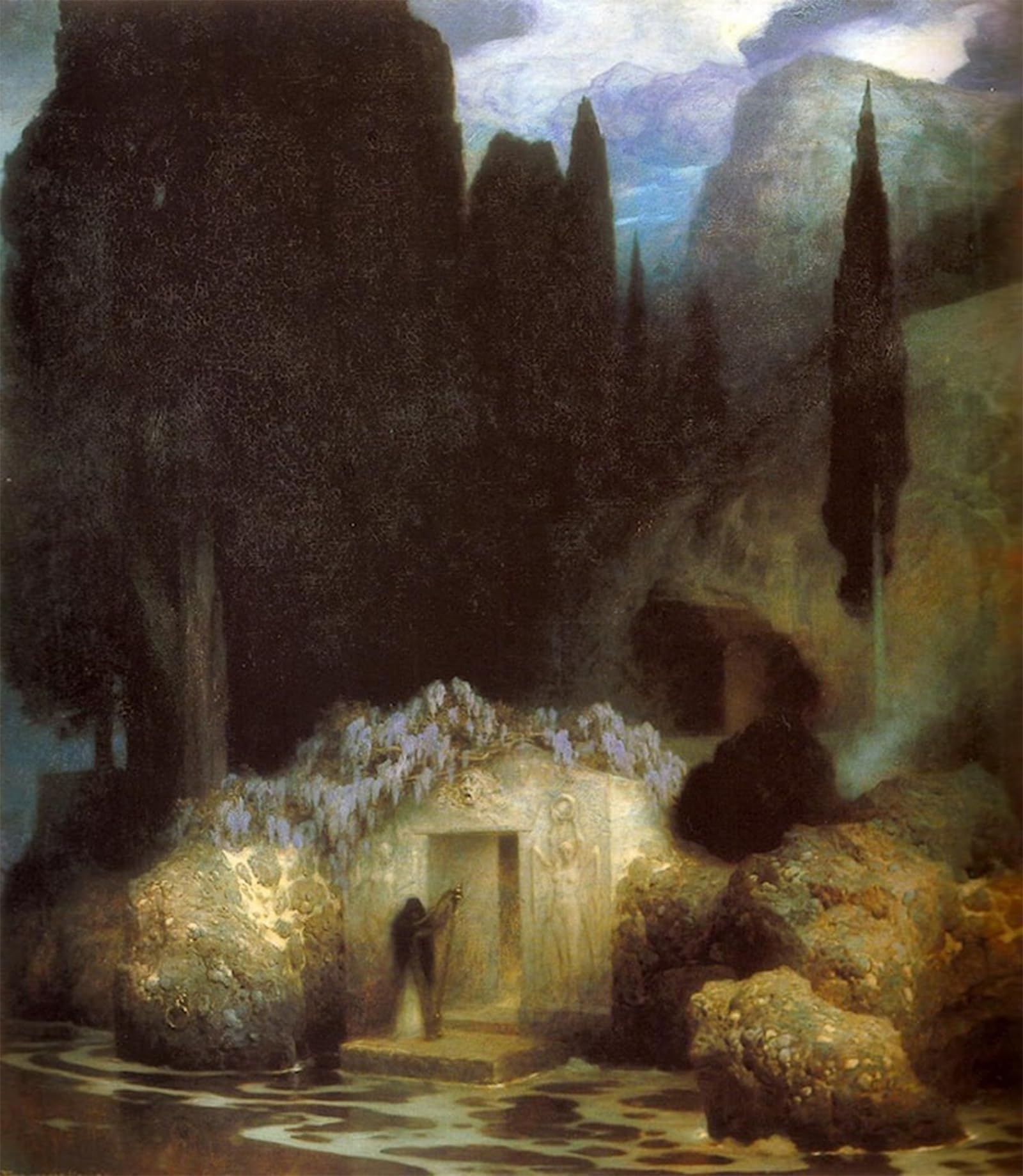 SERENDIPITP Vintage Picture Print on Canvas Wall Art Poster the Tomb of Bocklin by Ferdinand Keller Artwork Print Poster for Wall Decor 60x90cm