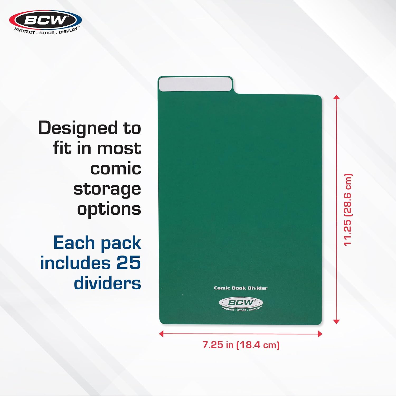 BCW Comic Dividers - 25 Pack | Archival Polyethylene Plastic Dividers | Organize Comics Efficiently in Storage Boxes | Write-On Index Tab (Green)