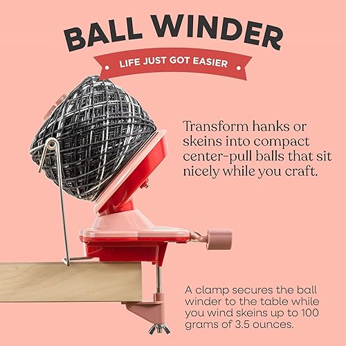 Miniatura 3 de Knit Picks Paquete de bobinado de hilo - Bobinadora de bolas de hilo (rojo) y hilo de madera de abedul Swift