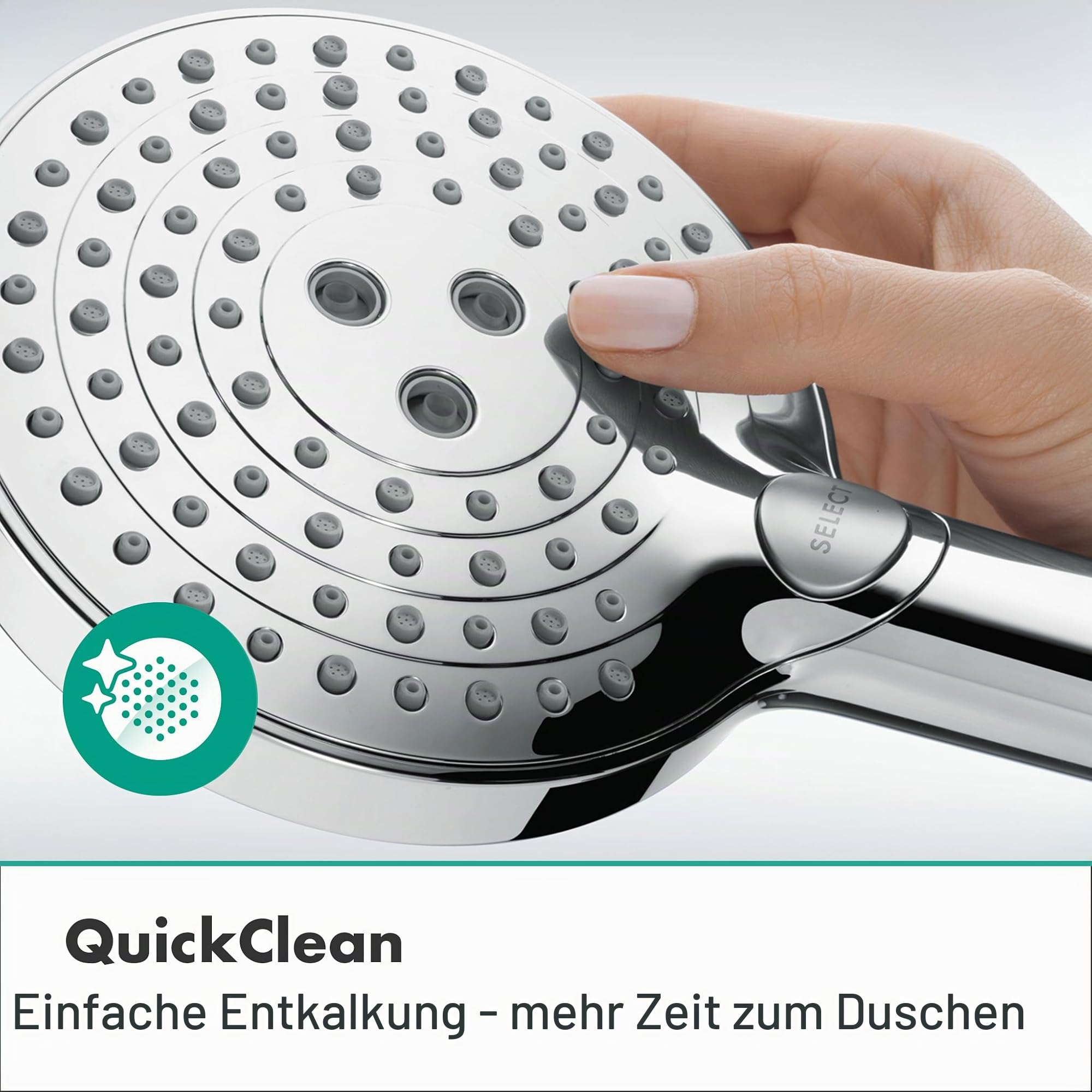 hansgrohe Raindance Select S - wassersparender Duschkopf 5,7 l/min (EcoSmart+), Handbrause mit 3 Strahlarten (inkl. PowderRain), Duschbrause, Sparduschkopf mit Antikalk-Funktion, Chrom, 26516000
