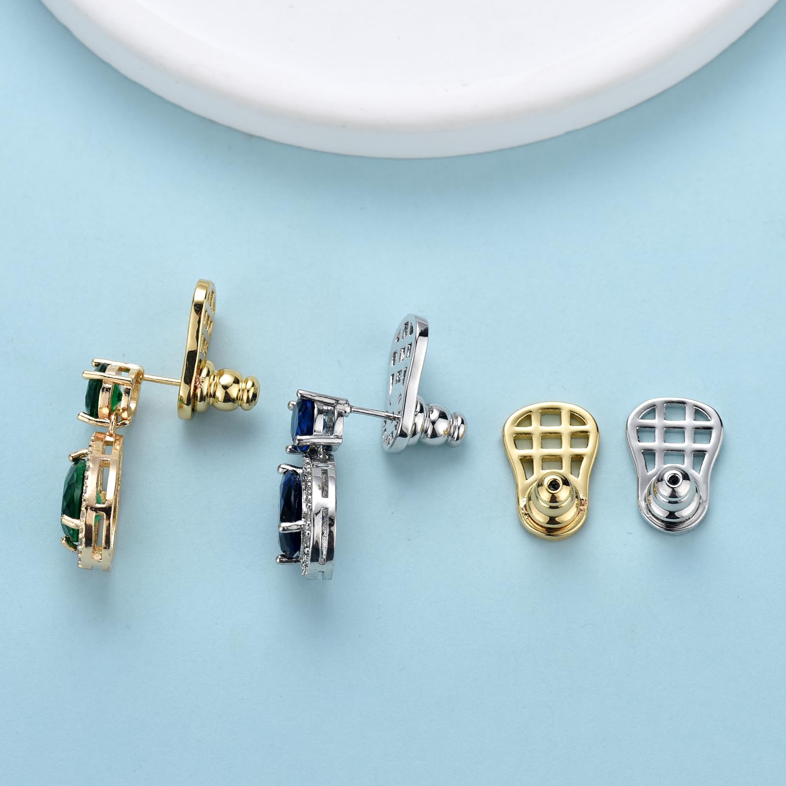 JIACHARMED Earring Backs, 4PCS Durable Mesh-Shape Earring Backs Replacements for Droopy Ears Locking Earring Lifter Backs for Heavy Earrings Large Earring Support Backings for Studs, Mixed Color