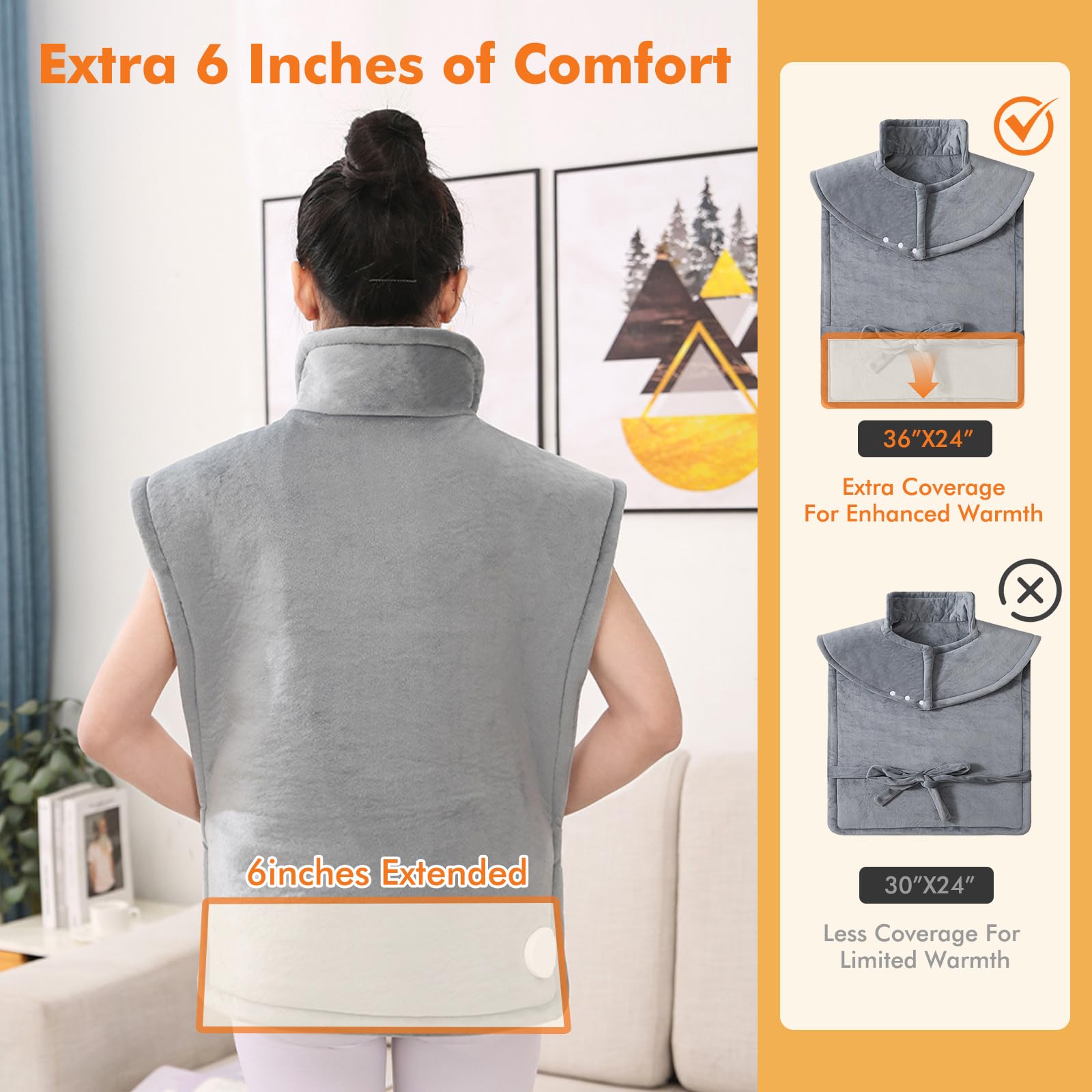 Manta Eléctrica Espalda, 60x90cm Almohadilla Eléctrica para Espalda, Hombros, Cuello, 9 Niveles de Temperatura, Almohadilla Eléctrica con Apagado Automático y Protección contra Sobrecalentamiento
