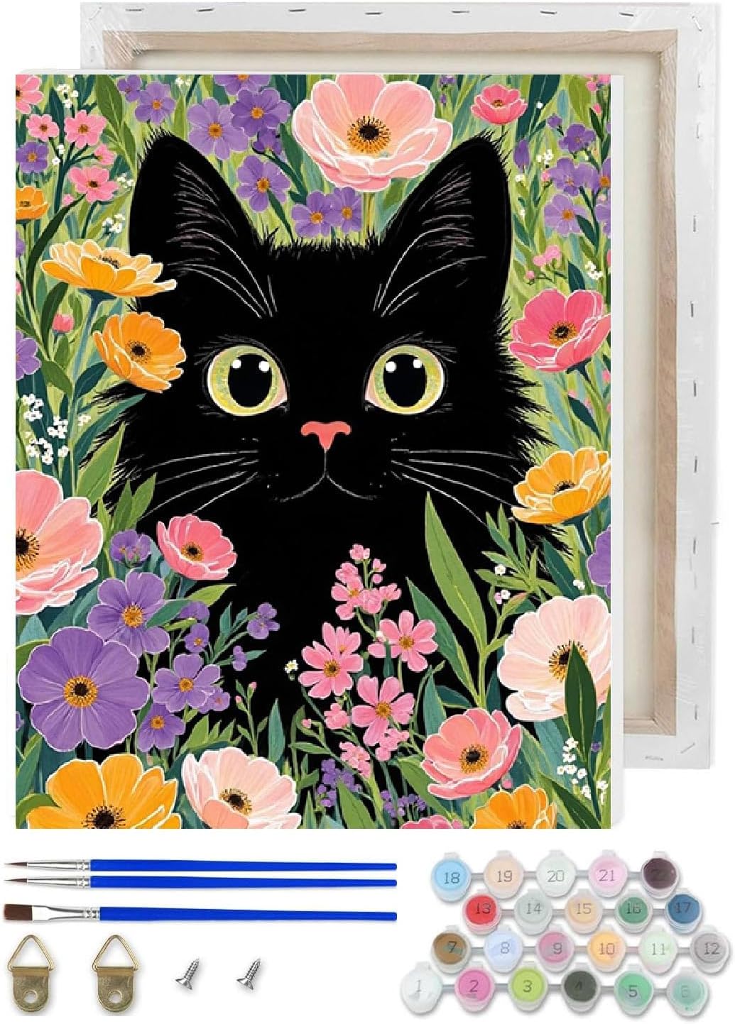 VIGEGU Black Cat Paint by Numbers Kit for Adults Beginner with Framed,Easy Adult Paint by Number Kits on Canvas DIY Painting for Beginners Art by Numbers for Home Wall Decor 10x12 Inch