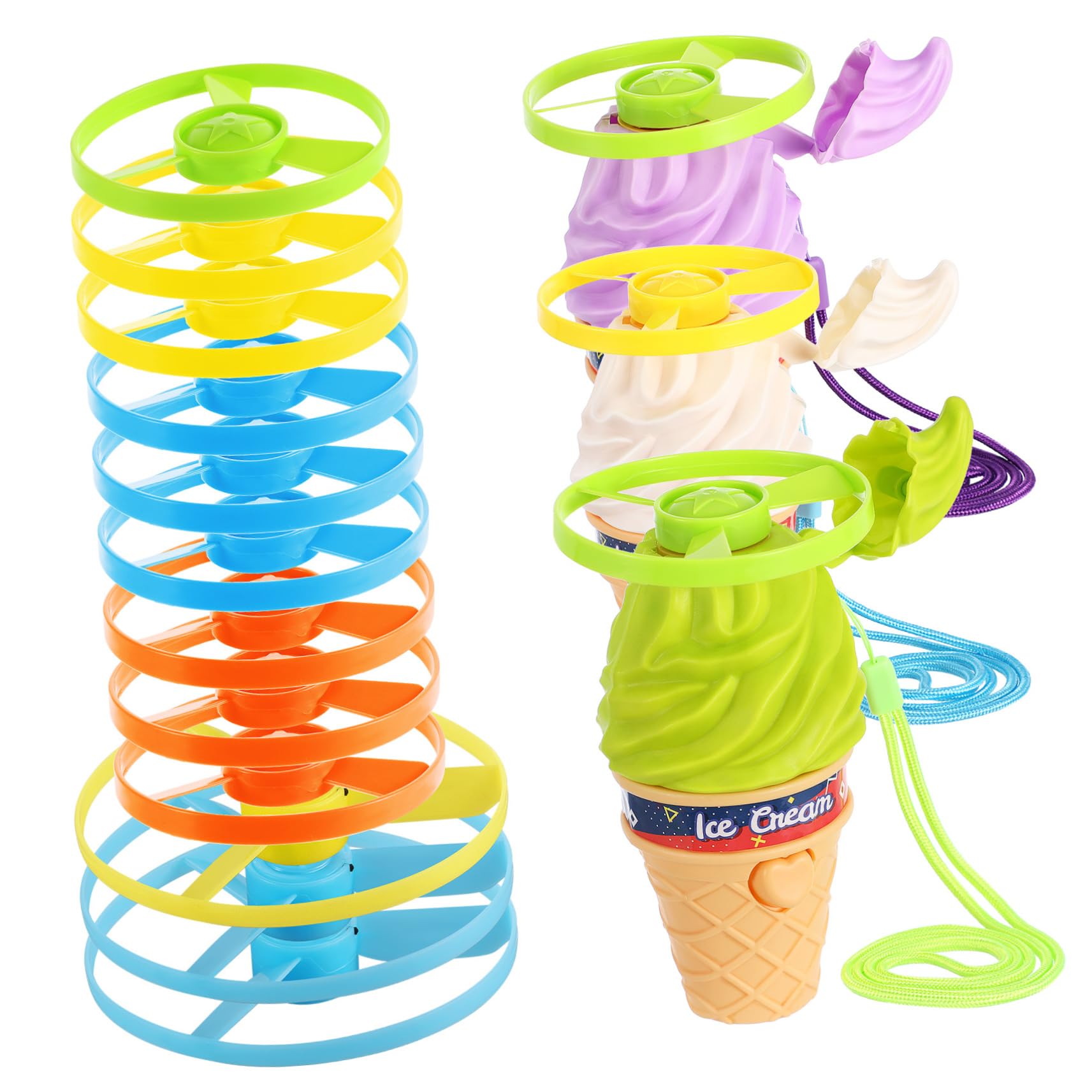 VICASKY 3Pcs Ice Flying Sturdy Wind Up Helicopter for Portable Outdoor Game Charming Pull String Launcher for