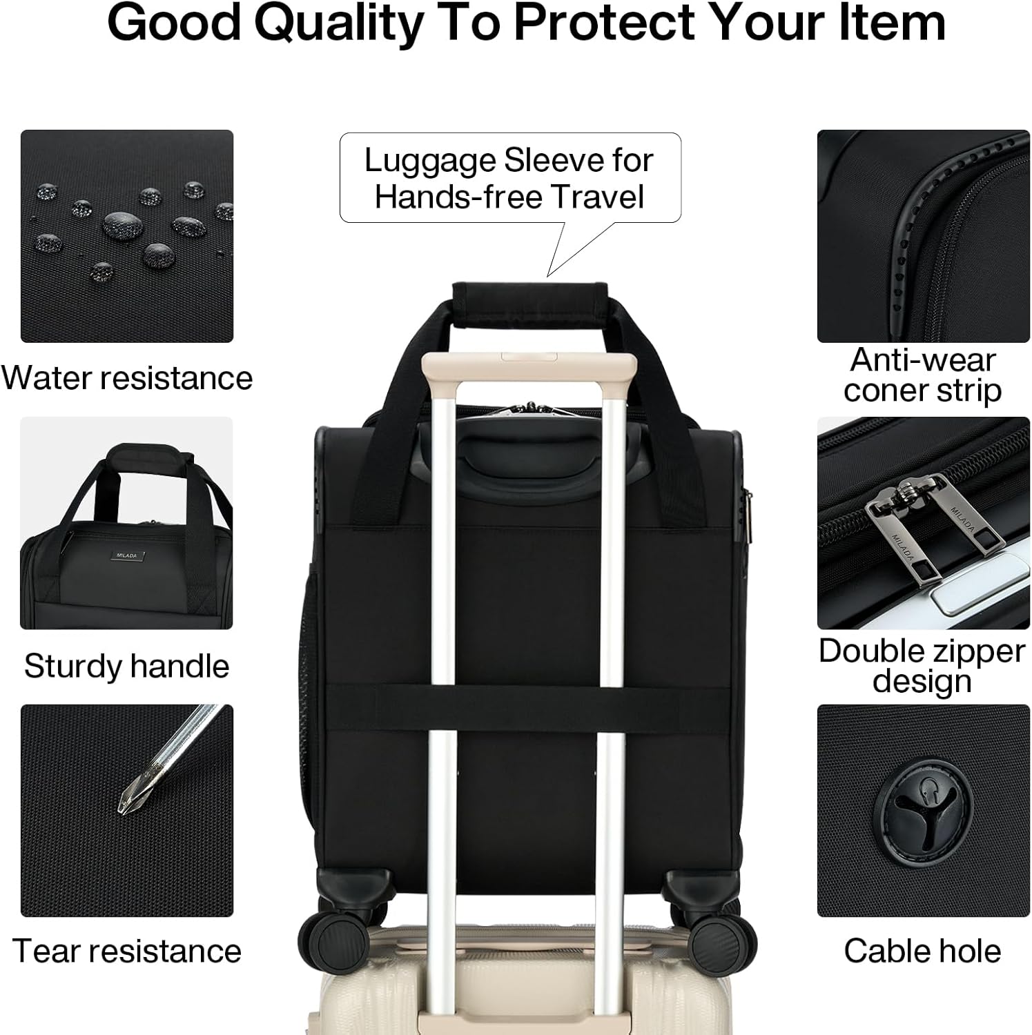 MILADA Underseat Carry On Luggage with Wheels, Airline Approved 16-inch Spinner Small Suitcase, Softside Travel Luggage, Personal Item Overnight Bag, Business Mini Suitcase for Women and Men, Black