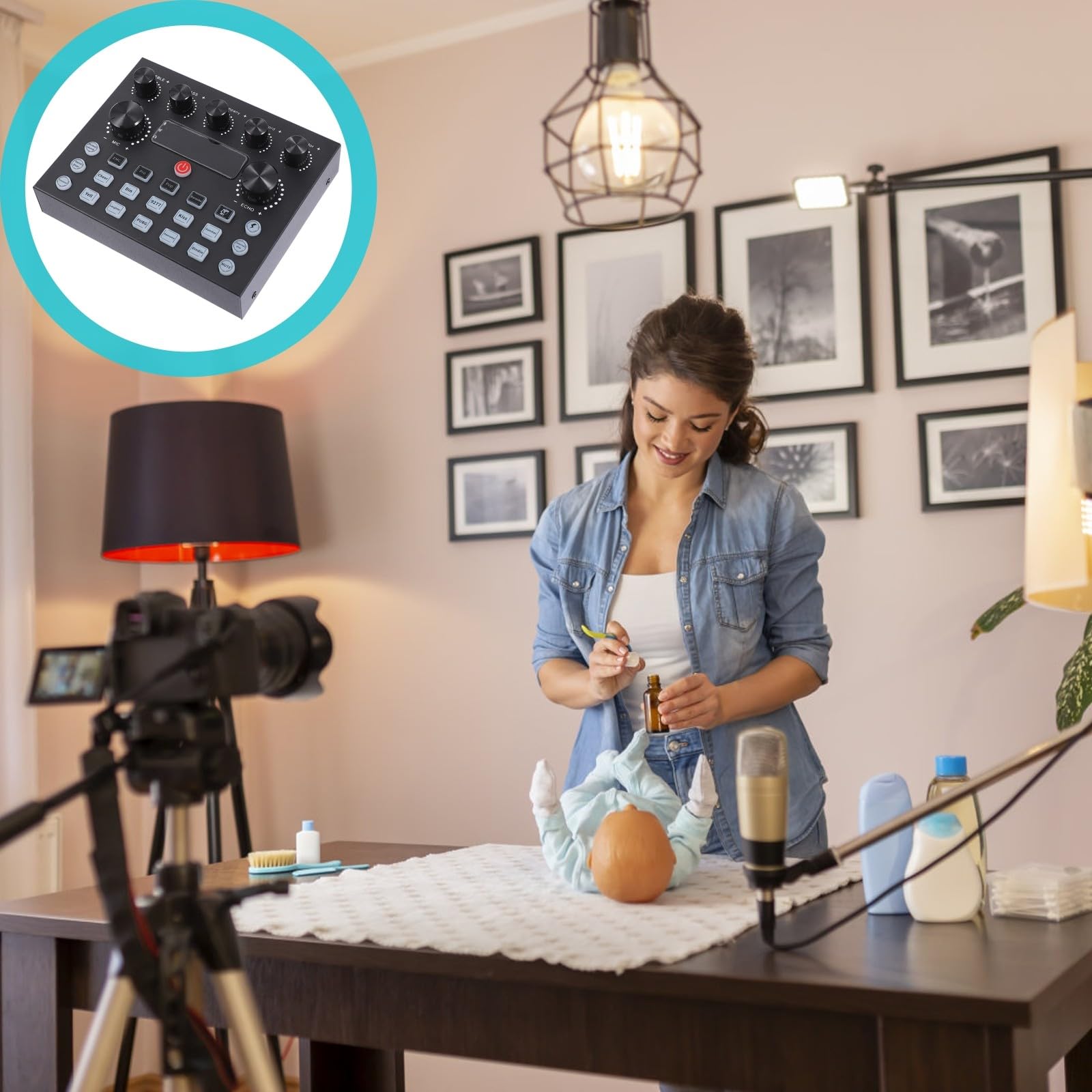 Scheda Audio Esterna per Computer e Tablet Luci LED Colorate, Custodia in Ferro, Compatibile Dispositivi Mobili, Regolazione Indipendente del Riverbero per Adulti