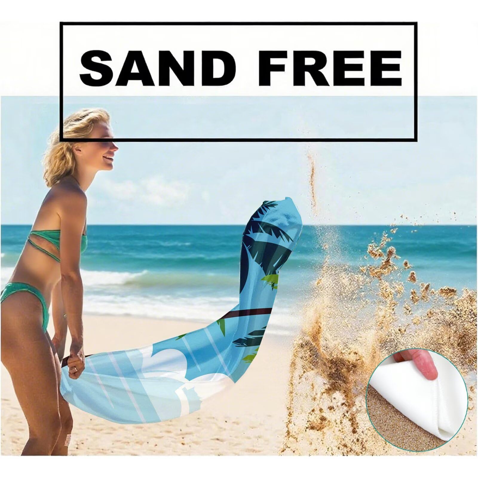 Serviette de Plage XXL 100x200 cm,Bleu Serviette Plage Microfibre avec Séchage Rapide, Anti-Sable, Absorbante Fonction Design pour Vacances Piscine Pique-Nique Voyages Yoga, Cadeau Femme Q-634
