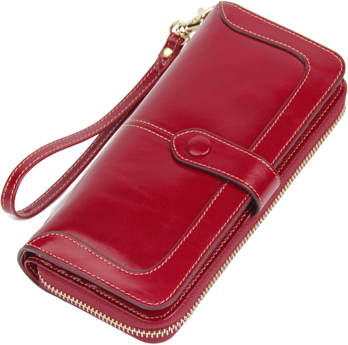 Women's RFID Blocking Large Capacity Leather Clutch Wallet Zipper Purse Ladies Credit Card Holder Organizer(1-Waxed Red)