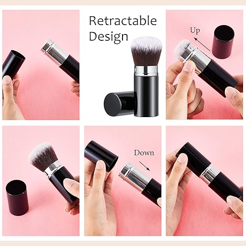 Miniatura 17 de Tessco for you 2 brochas de maquillaje retráctiles Kabuki, brochas de maquillaje en polvo, base, brochas de viaje portátiles para rubor