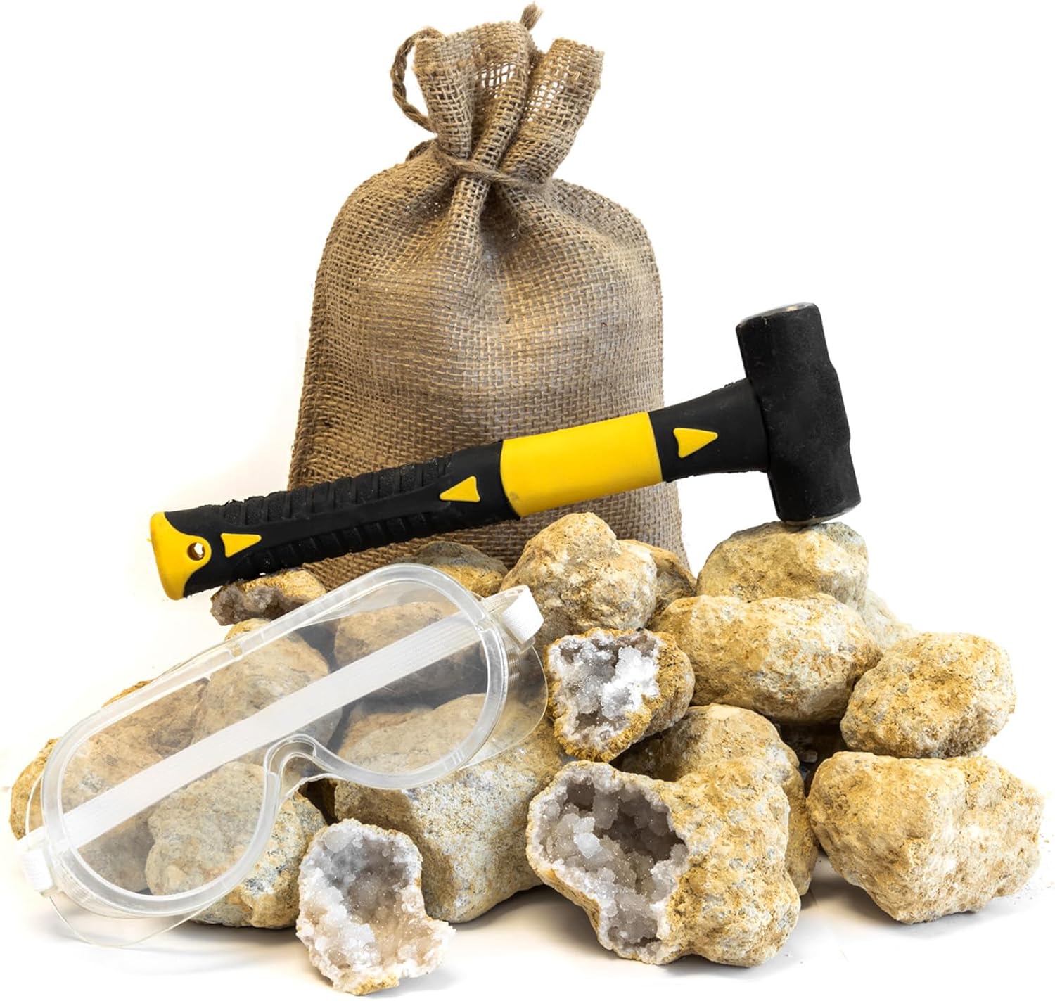 ASR Outdoor 12pc Break Your Own Geodes Kit with Sledge Hammer and Safety Goggles (Assorted Size Geodes)