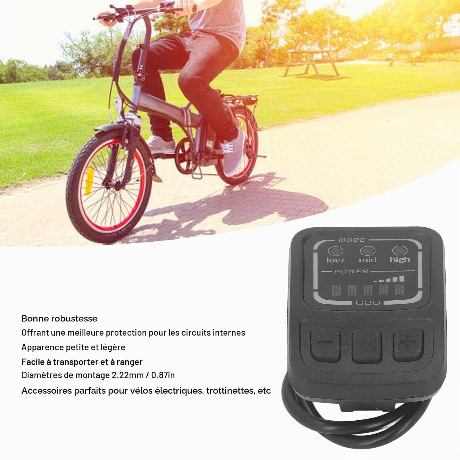 Affichage LED pour vélos électriques, 6x4,5cm/2,4x1,8 Pouces Panneau de Commande avec Interface étanche à la Pluie Panneau de Commande Universel pour Compteur de vélo pour 22,2mm vélos électriques