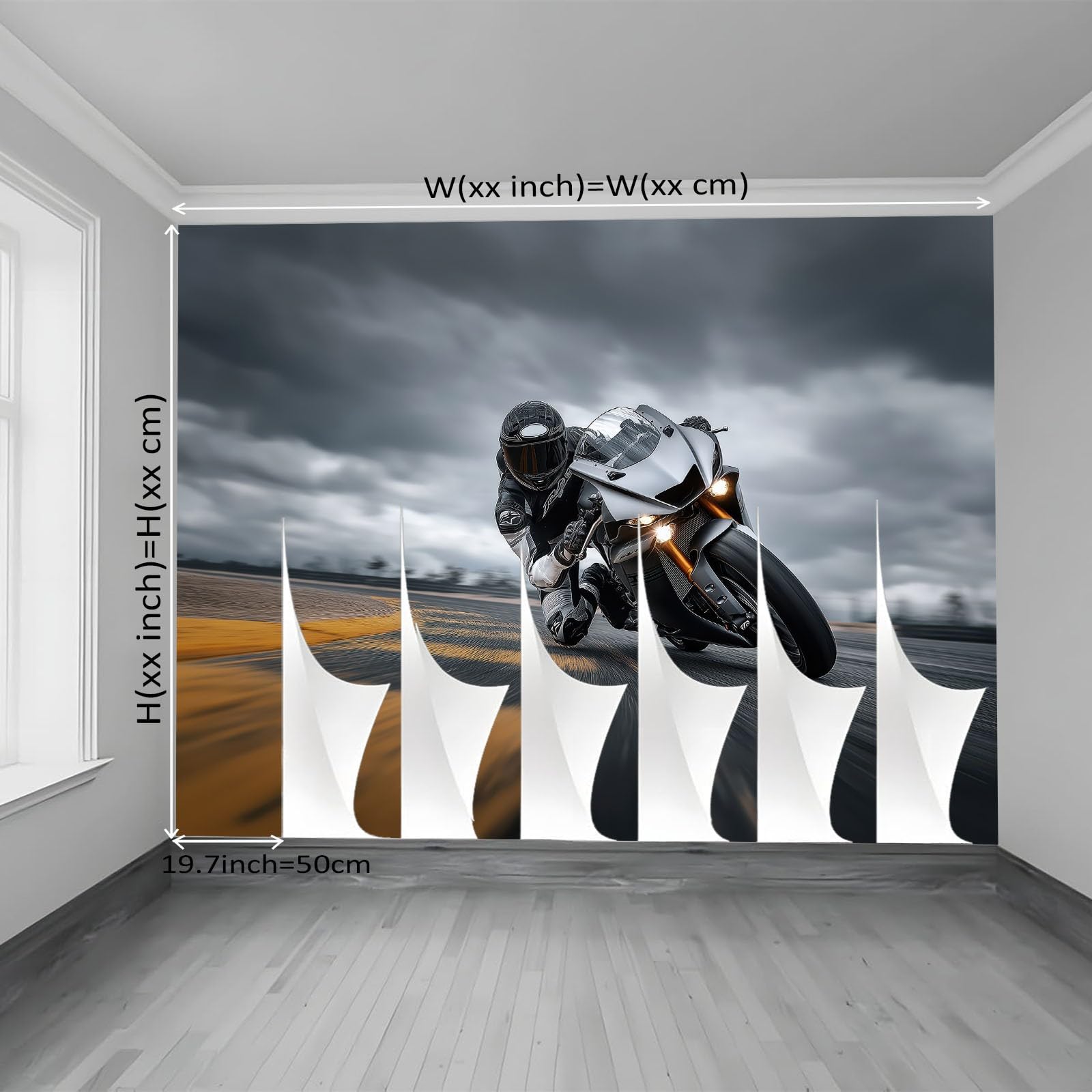 Tapeta z motywem 250 x 175 cm, kreskówkowy motocyklista, radosna tapeta z motywem do pokoju dziecięcego i kącika do majsterkowania, szara