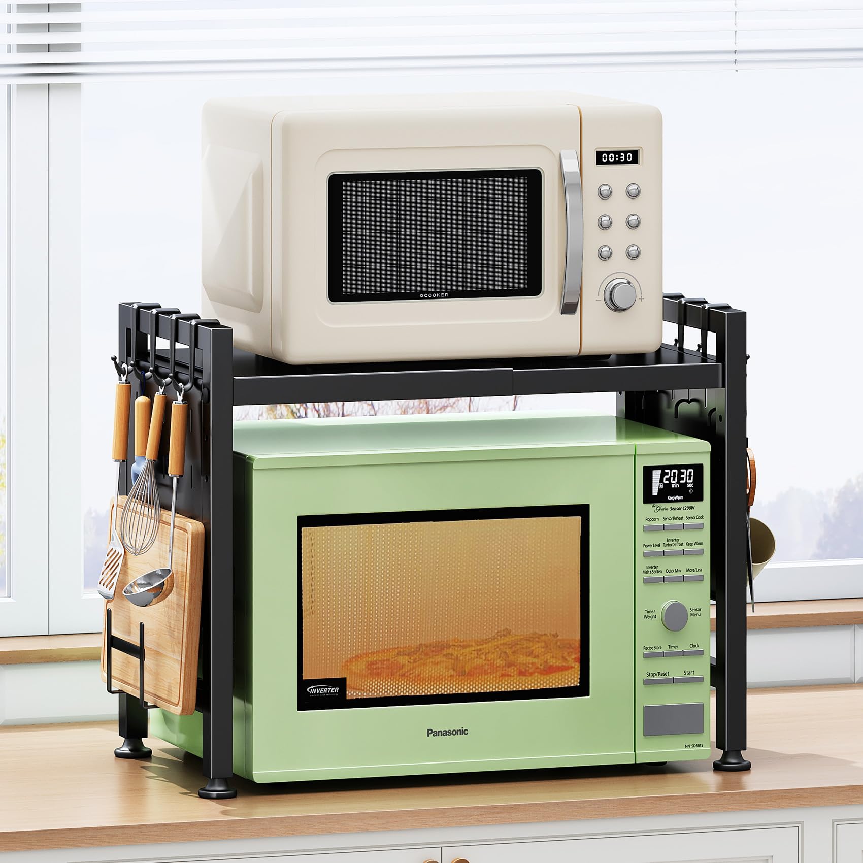 Expandable Microwave Stand Countertop Tier Adjustable Microwave