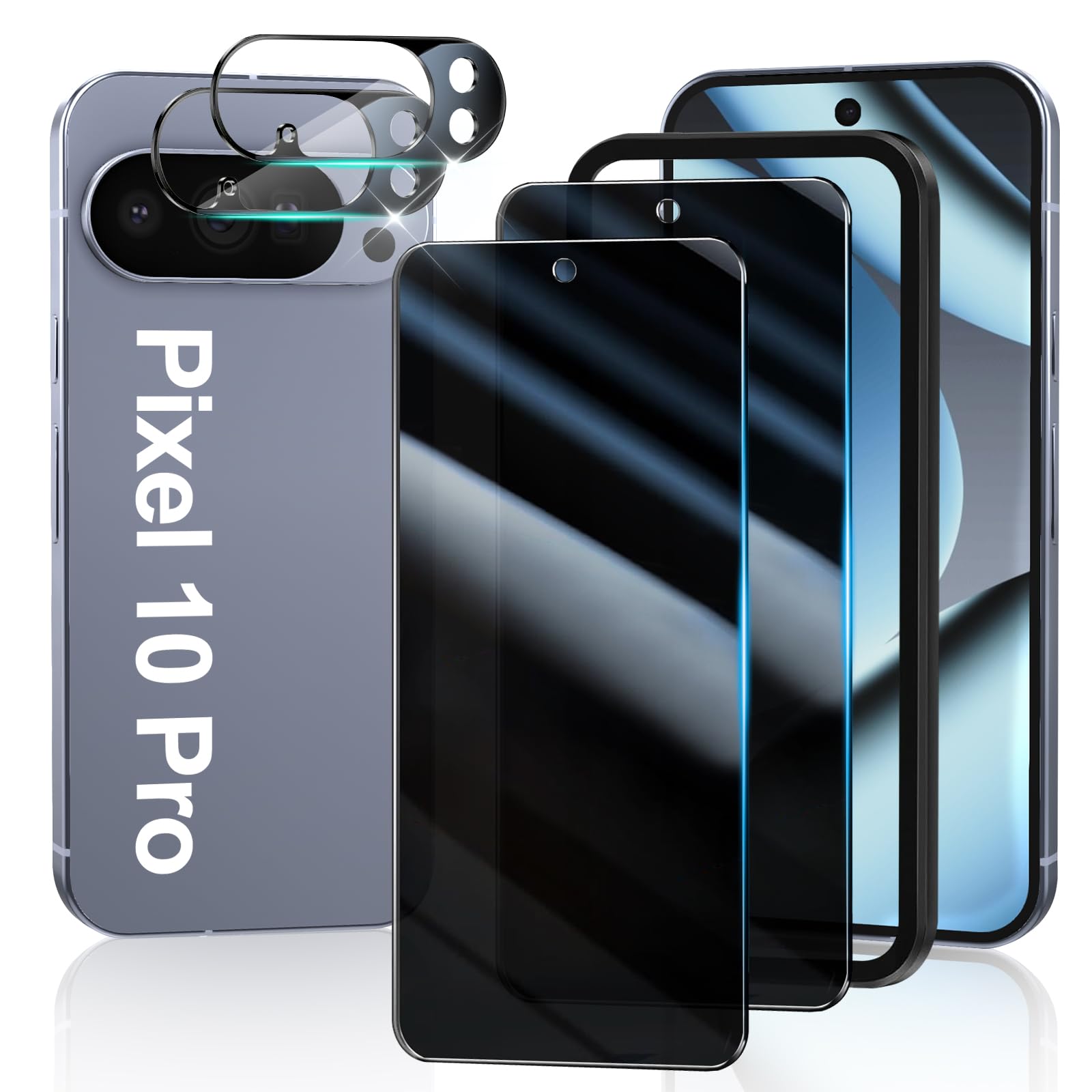 Photo 1 of [2+2 Pack] Privacy Screen Protector Compatible with Pixel 10 Pro 5G - 2 Tempered Film - 2 Camera Lens Glass - Easy Installation Tool - High Clarity - Bubble Free - Anti-Spy Protection