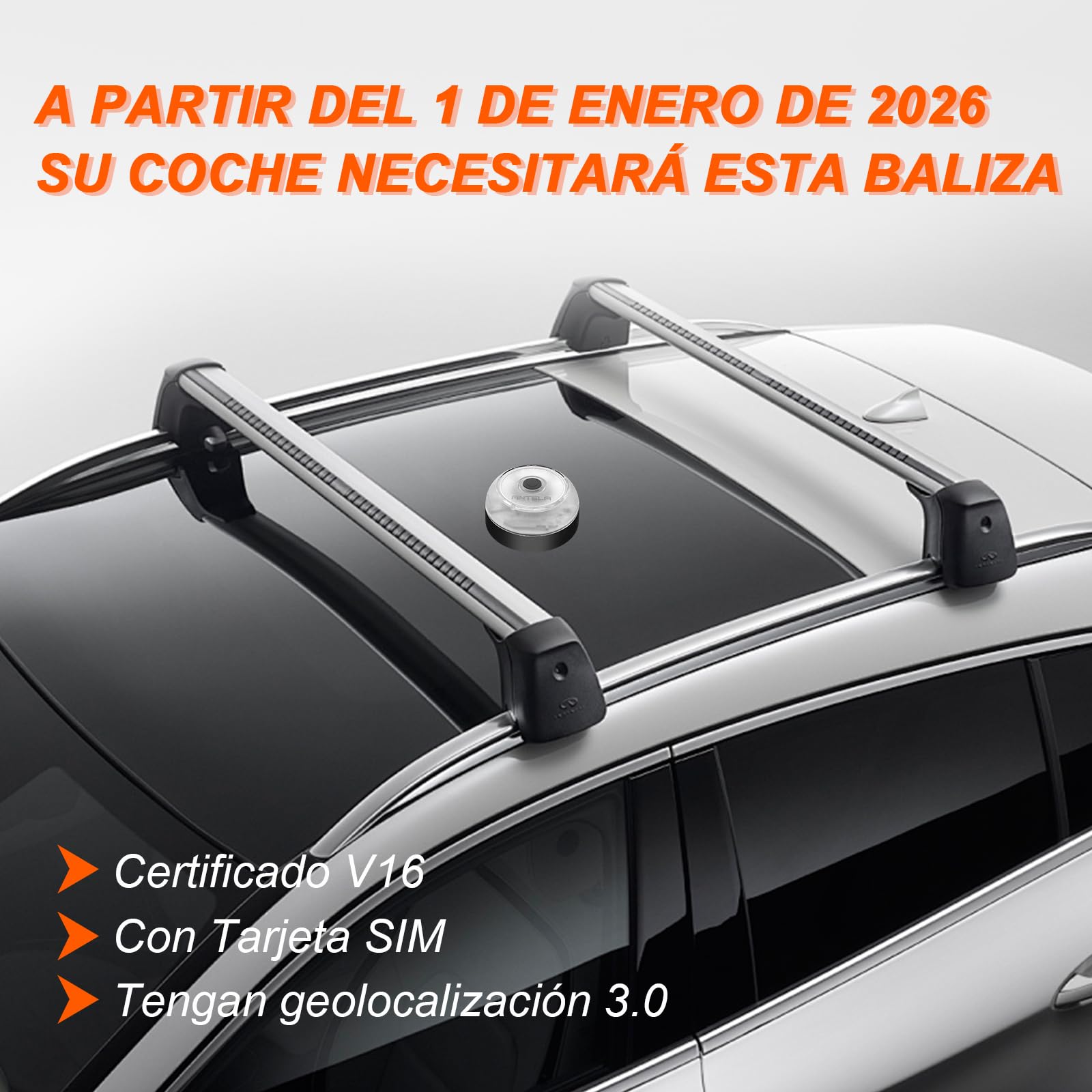ANTELA Luce V16 Emergenza Auto Omologata DGT,con SIM Gratis fino al 2038, Eolocalizzazione 3.0, Visibilità 1 KM,con Base Imantata,1 Unità