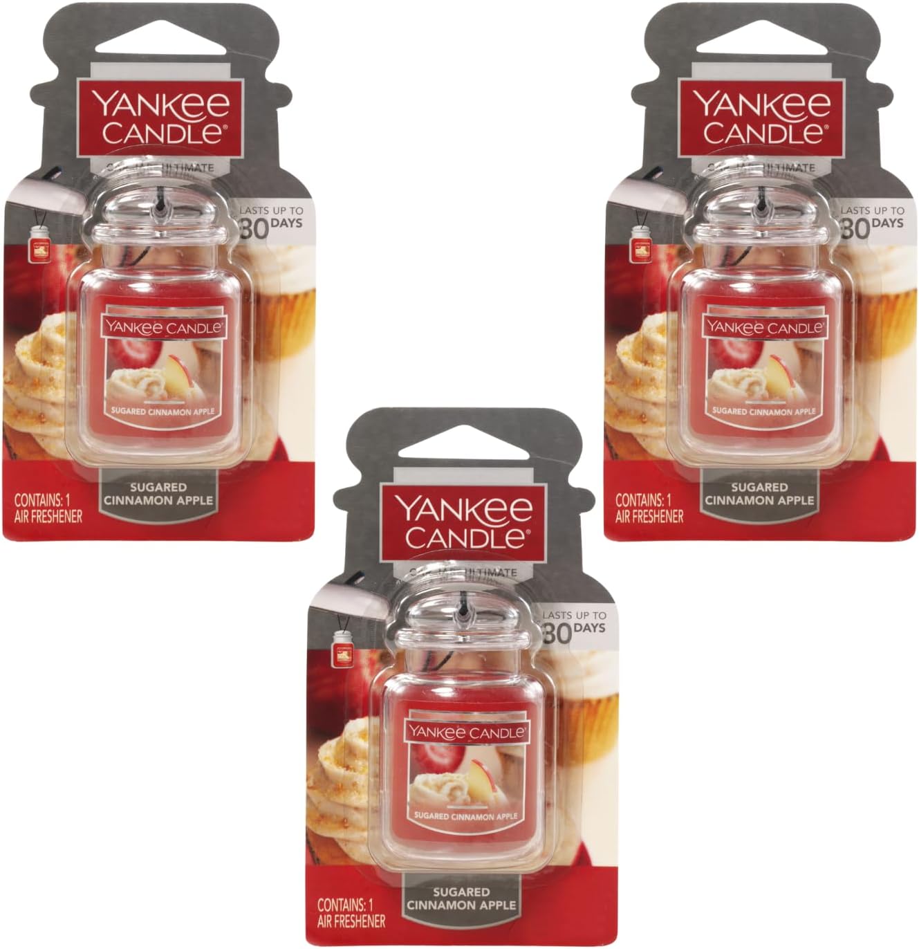 Yankee Candle Car Jar Ultimate, Sugared Cinnamon Apple, 0.96 OZ (Pack of 3)