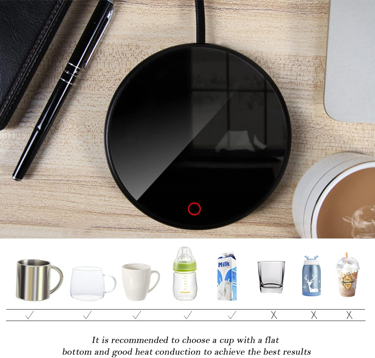 Mug Warming Plate, USB Coffee Cup Warmer with Auto Shut Off & 3 Adjustable Temperature Settings Electric Beverage Warmer, Office Desk Portable Warmers for Tea Espresso Milk