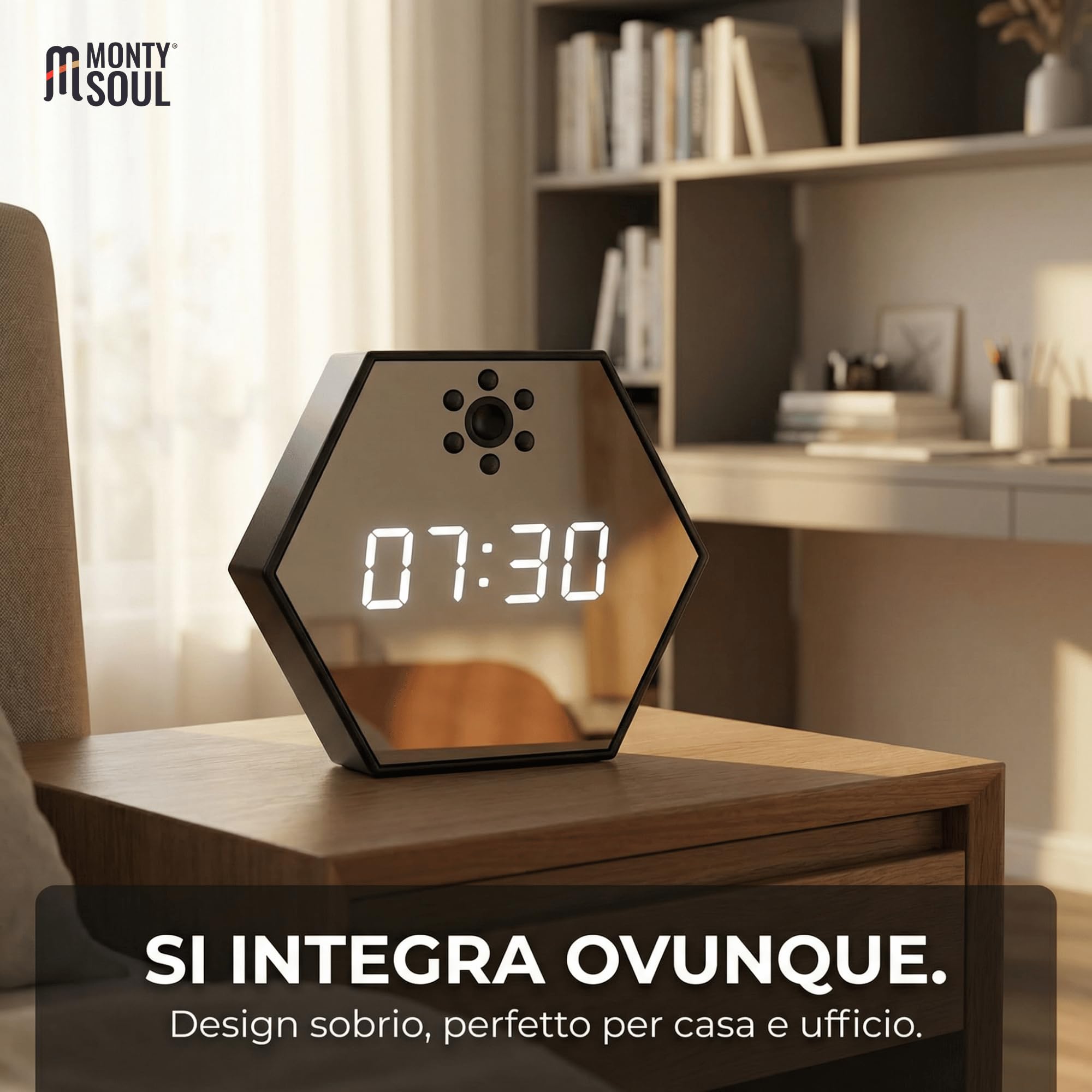 Orologio Sveglia Digitale con Telecamera Wi-Fi – Videosorveglianza Discreta per Casa e Ufficio – Controllo da App, Visione in Tempo Reale