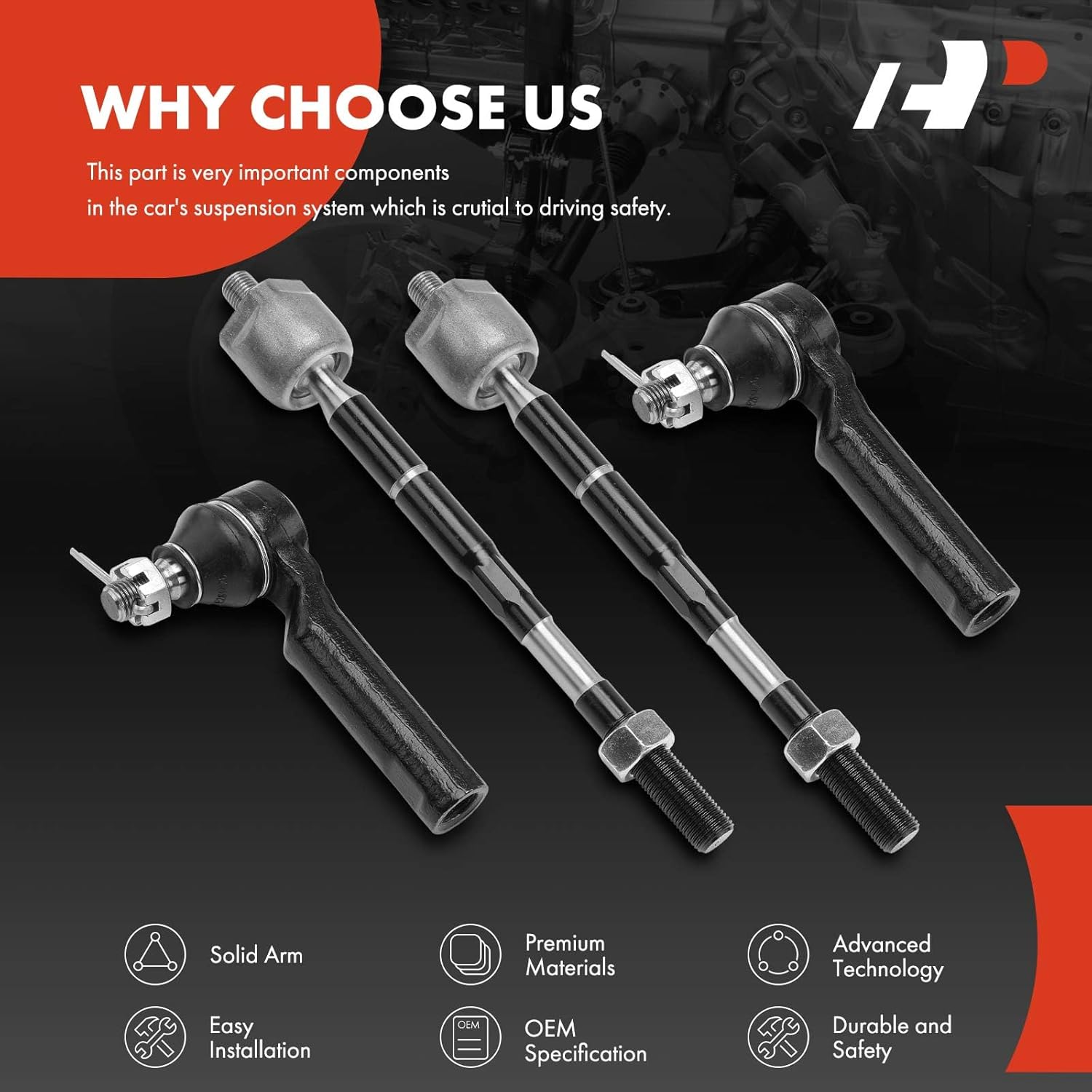 A-Premium Set of 4, Front Inner & Outer Tie Rod End Kit, Compatible with Toyota Tacoma 2005-2023