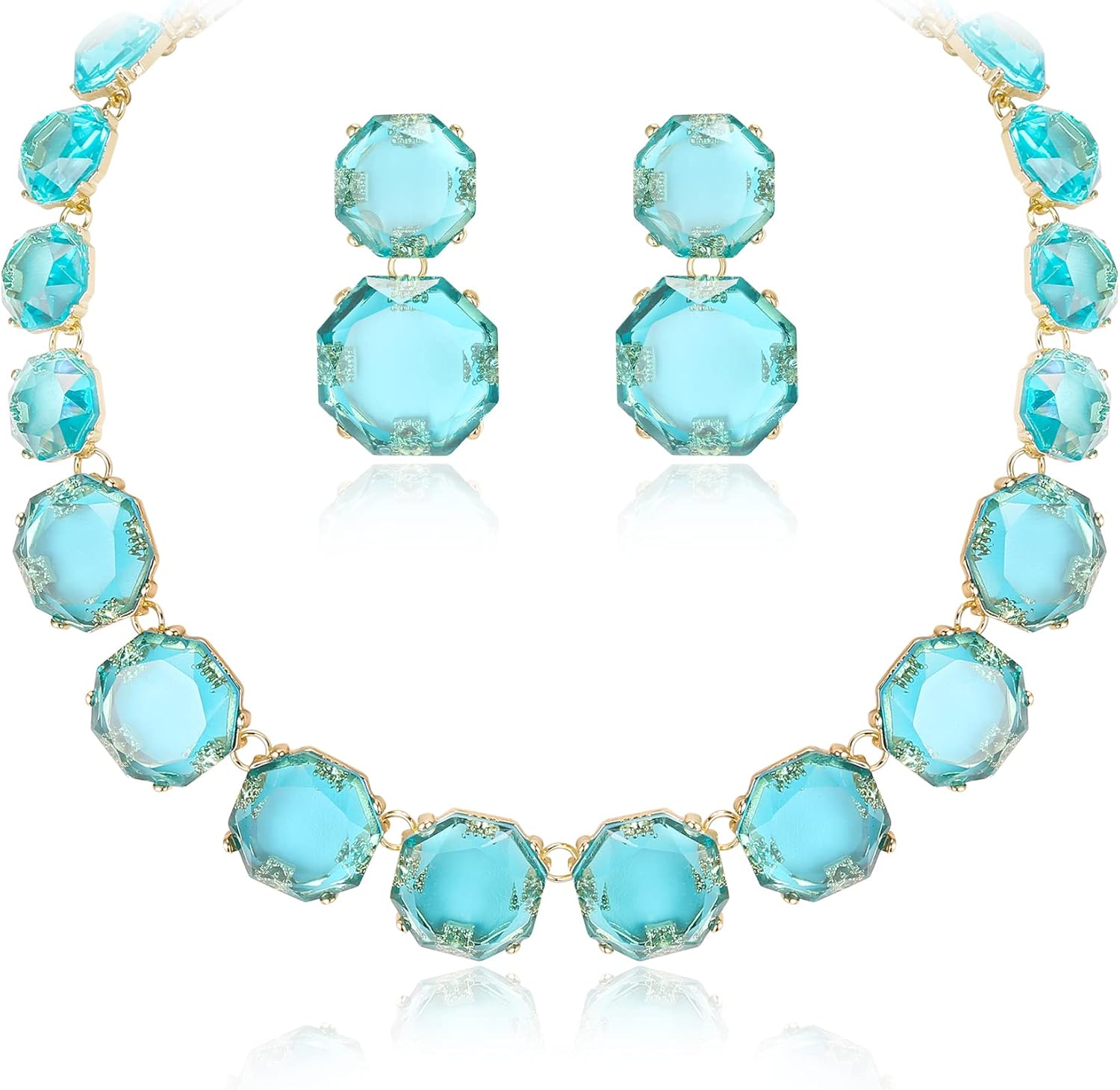 Flyonce Rhinestone Statement Choker Necklace Earrings Set, Round Crystal Bohemian Art Deco Costume Jewelry Set for Women