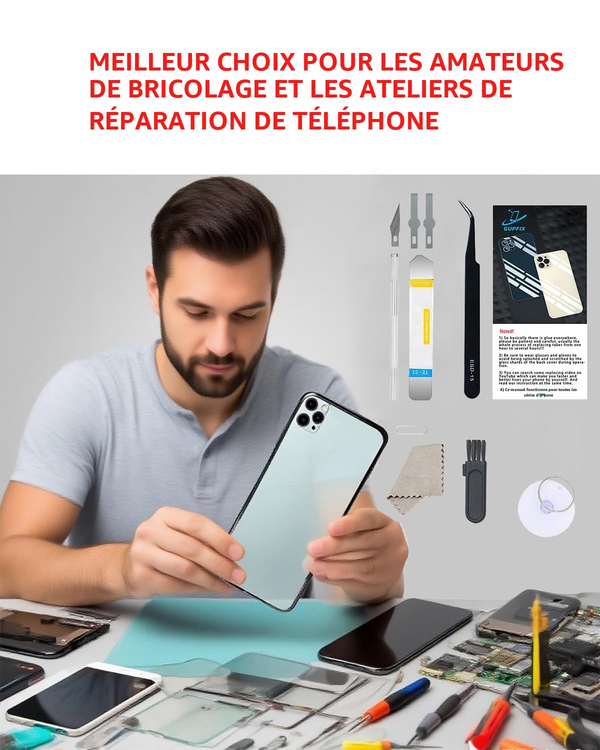 Vitre arrière de Rechange pour iPhone 13 avec Outils de réparation, Grand Trou arrière de Rechange pour Tous Les transporteurs avec adhésif pré-installé et Kits d'outils de réparation (Noir)