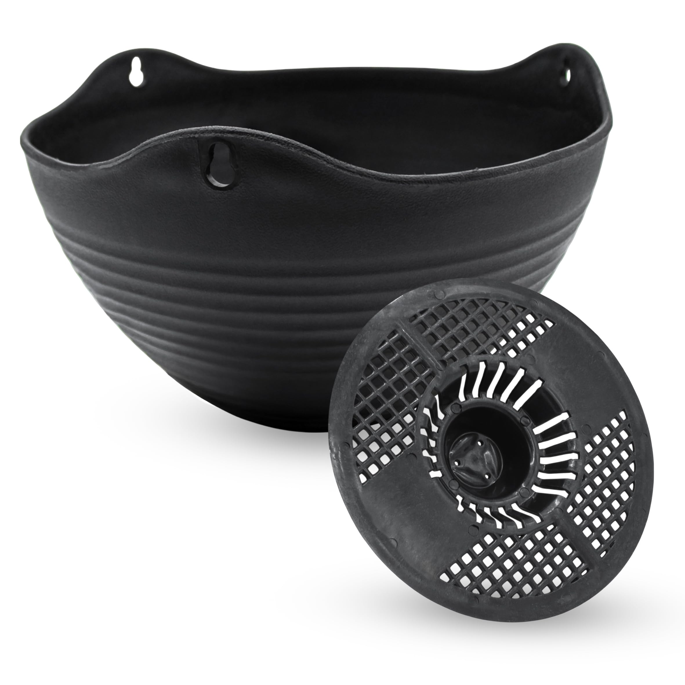 Spetebo Lot de 2 paniers suspendus anthracite avec structure rainurée - 25 cm - En plastique - Avec écoulement et chaîne en métal - Décoration de jardin - Pot de fleurs suspendu