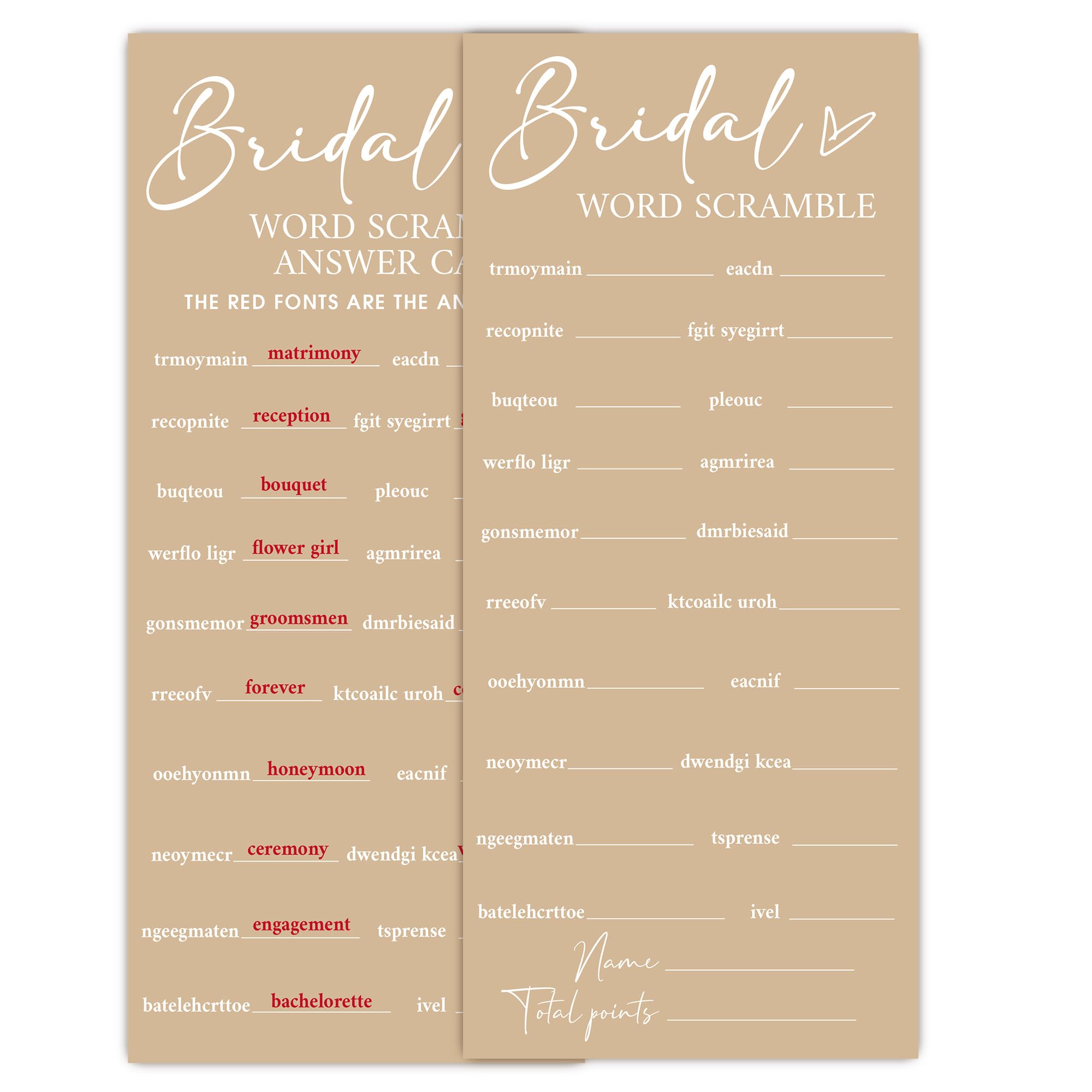 MXLINSW Minimalist Brown Wedding Shower Games Cards, Word Scramble, Bridal Shower Games, Engagement Party Wedding Card for 25 Guests, Bridal Party Supplies 4x9inch-A32