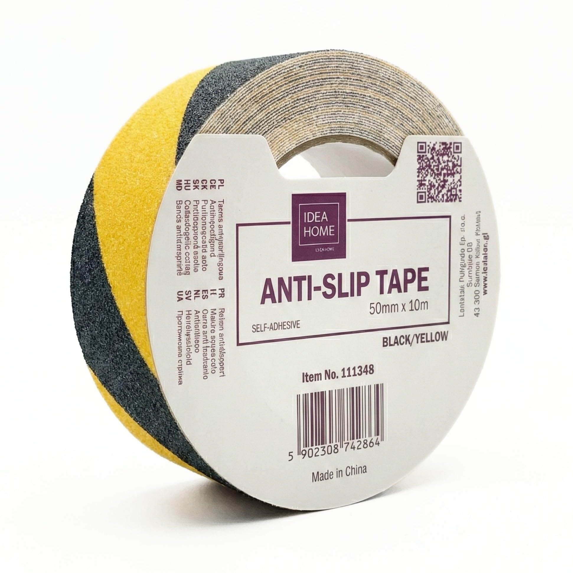 IDEA Home Anti Slip Tape 50mm x 10m Self-Adhesive PVC Grip Tape Yellow Black – Hazard Warning Non Skid Safety Tape for Stairs, Ramps & Floors