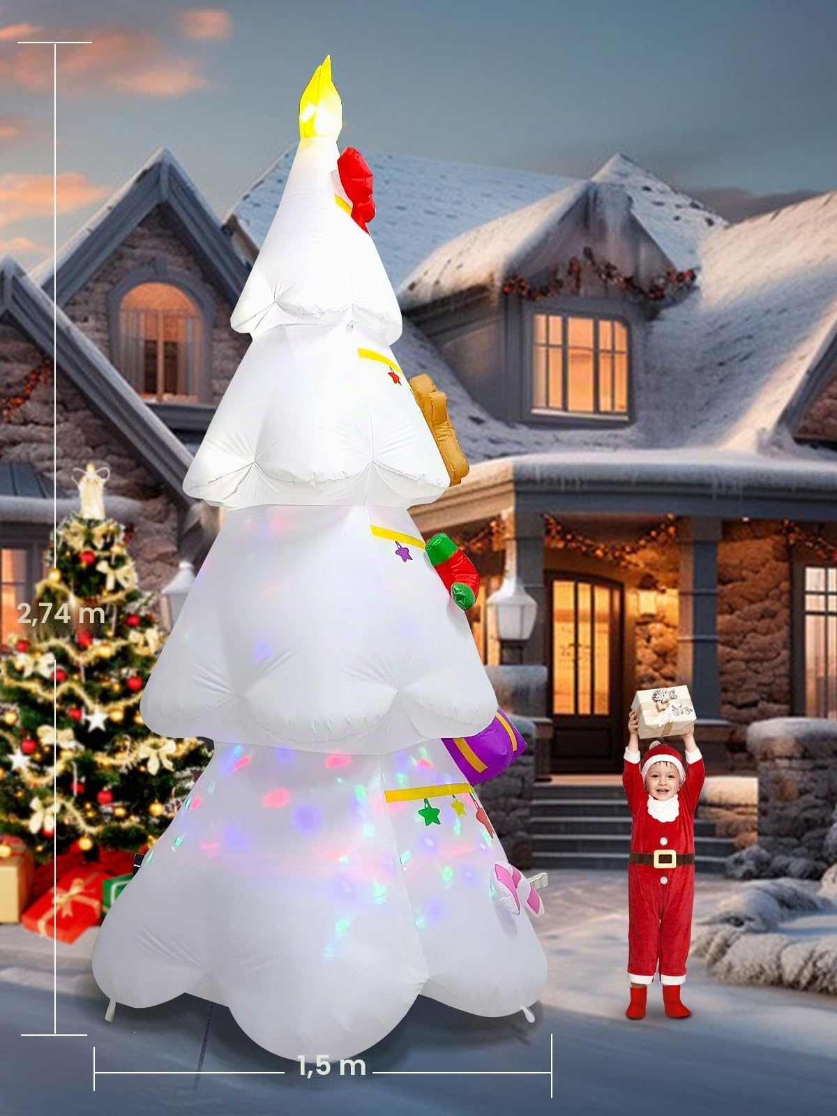 EBANKU Sapin de Noël Gonflable de 9FT, Blanc - avec boîte Cadeau - Décoration d'extérieur et d'intérieur - pour la Maison, la Famille, la Cour, la pelouse