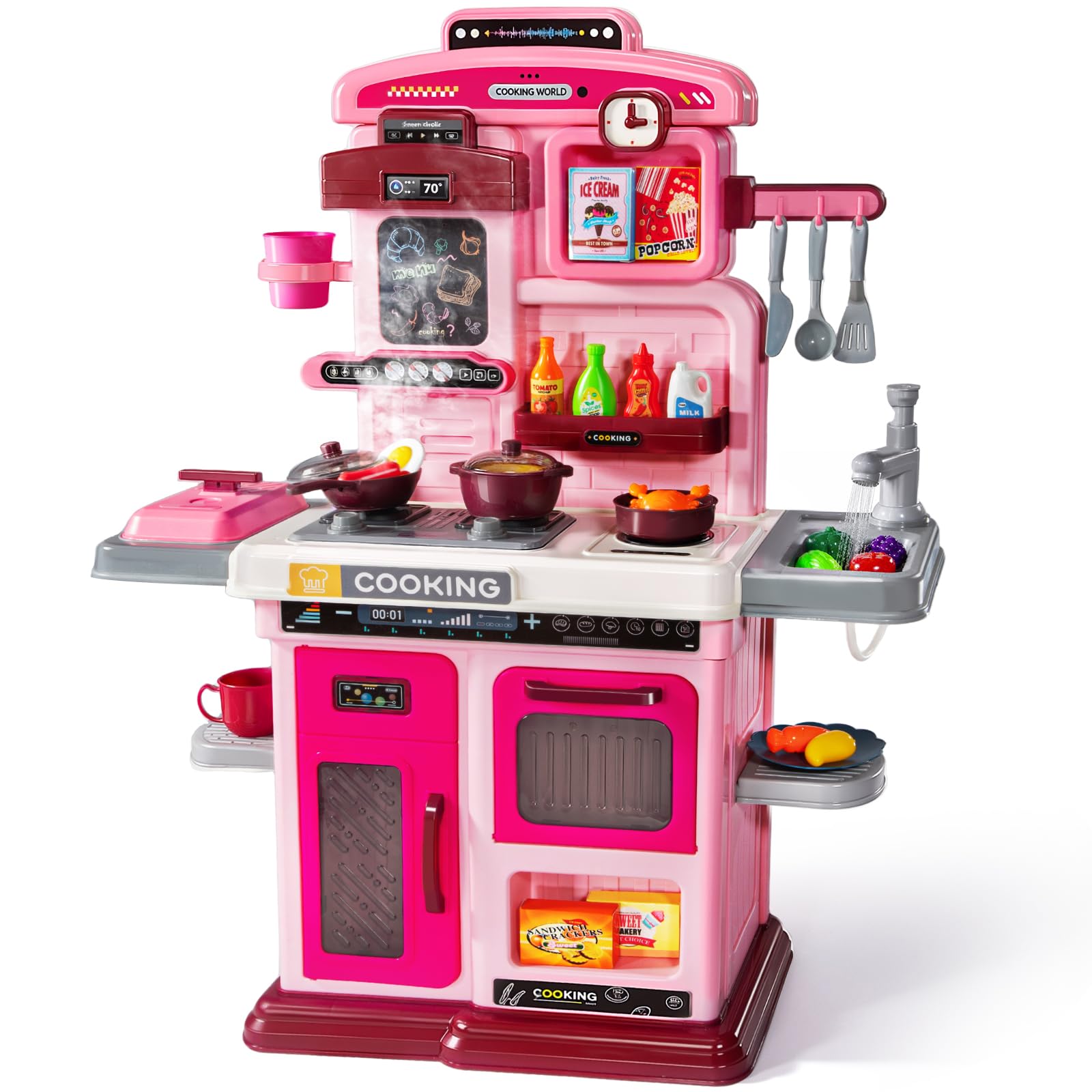 Kids Kitchen Playset, 26.7in Play Kitchen with Steam, Sound &amp; Light