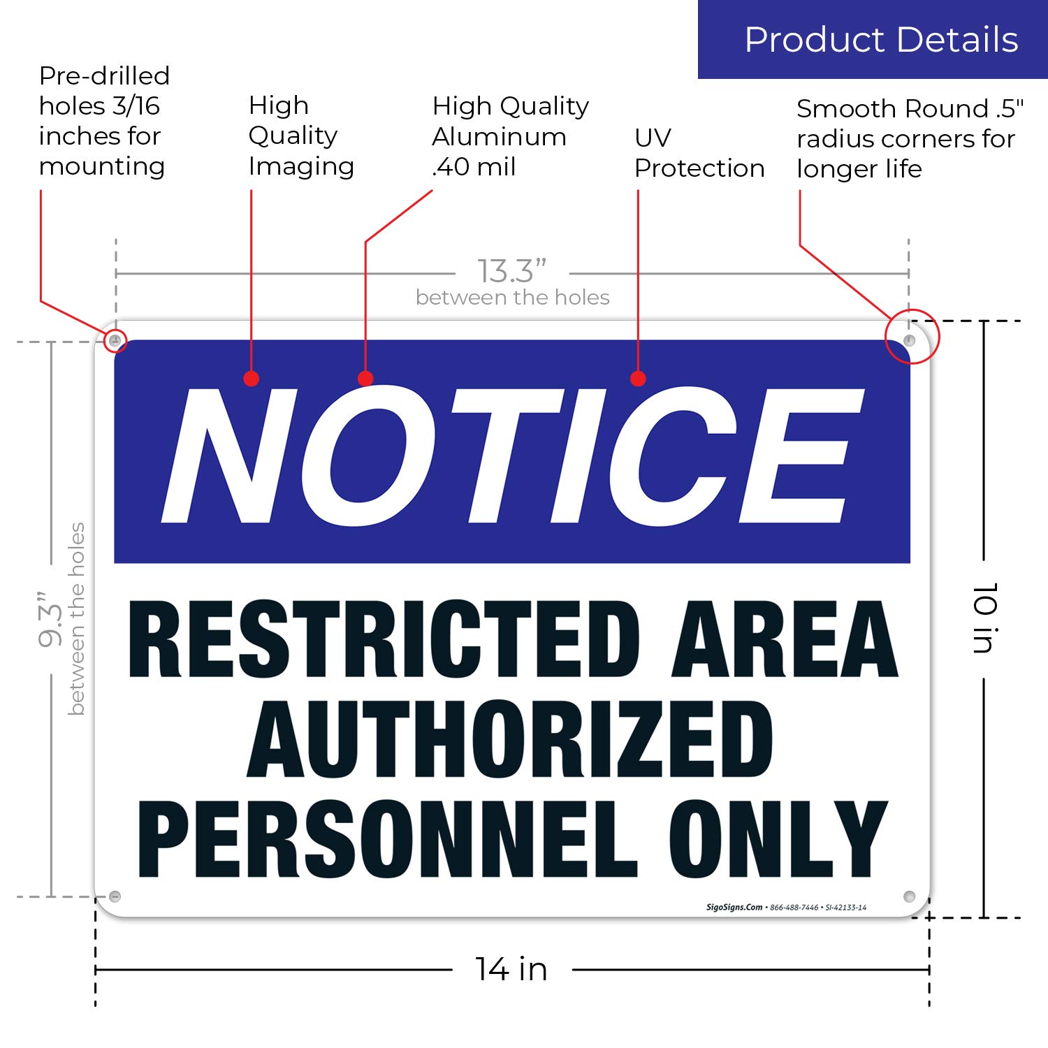 T&R Large Restricted Area Do Not Enter Eployees Only Sign - 1 Pack