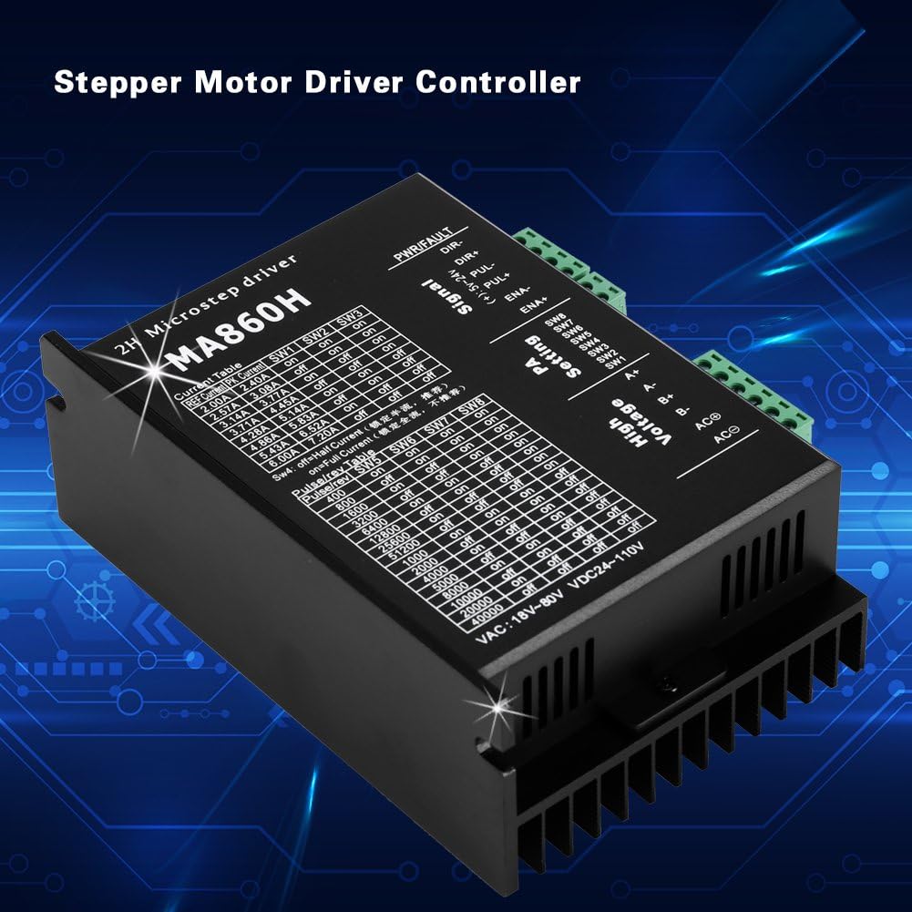 Estink Stepper Motor Driver, MA860H 200KHz Stepper Motor Driver Microstep Controller Module 18-80V AC / 24-110V DC 7.2A for 2 Phase 86 Motor