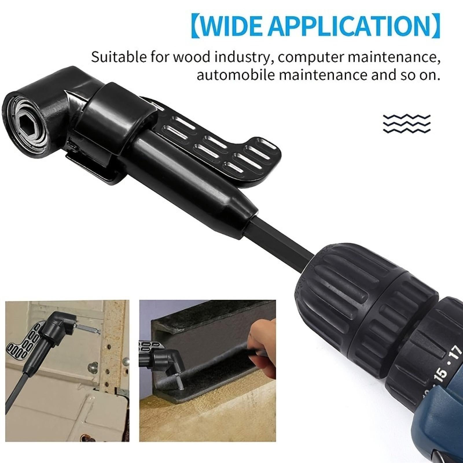 Adaptador de destornillador de ángulo recto con extensión de 1/4" y broca magnética ajustable de 105 grados (adaptador de punta angular L)