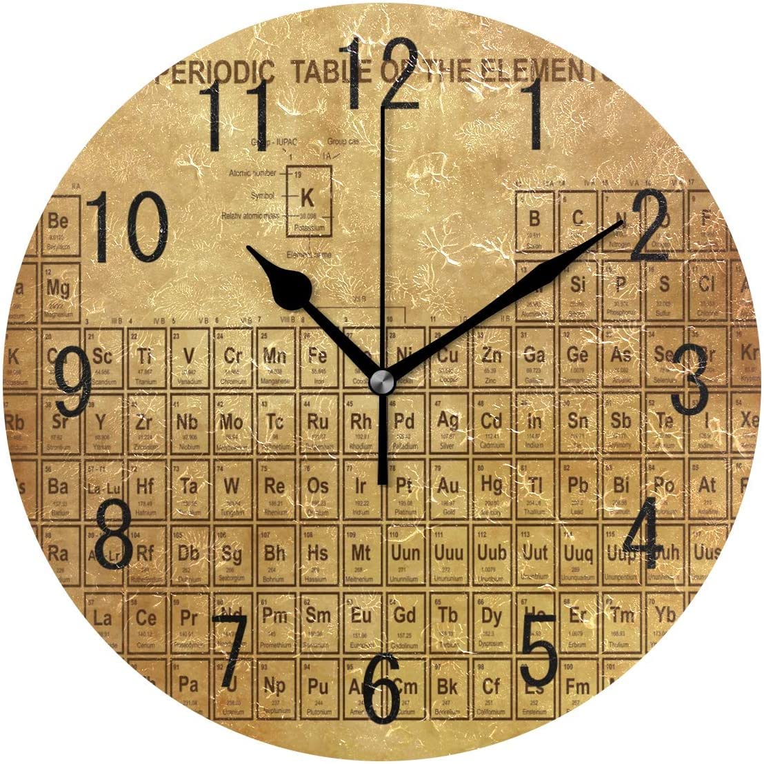 10 Inch Non-Ticking Wall Clock Retro Periodic Table of The Elements with Atomic Chemistry,Silent Bat