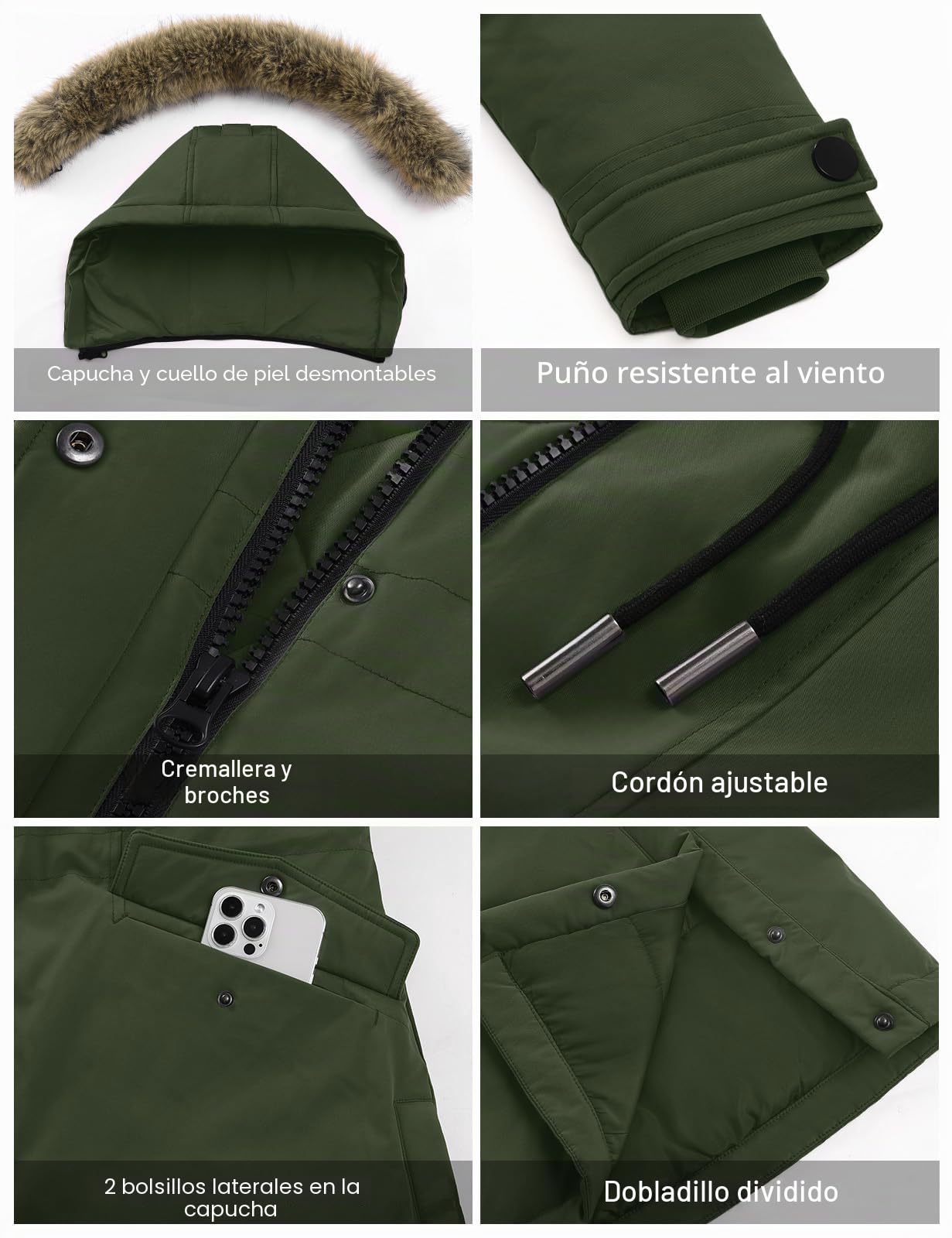 CMTOP Chaqueta Mujer Invierno Abrigo Cálido Impermeable Parka de Viento con Capucha de Piel Desmontable Jacket Elegante Casual Mediana Larga Outwear Slim Fit con Bolsillos