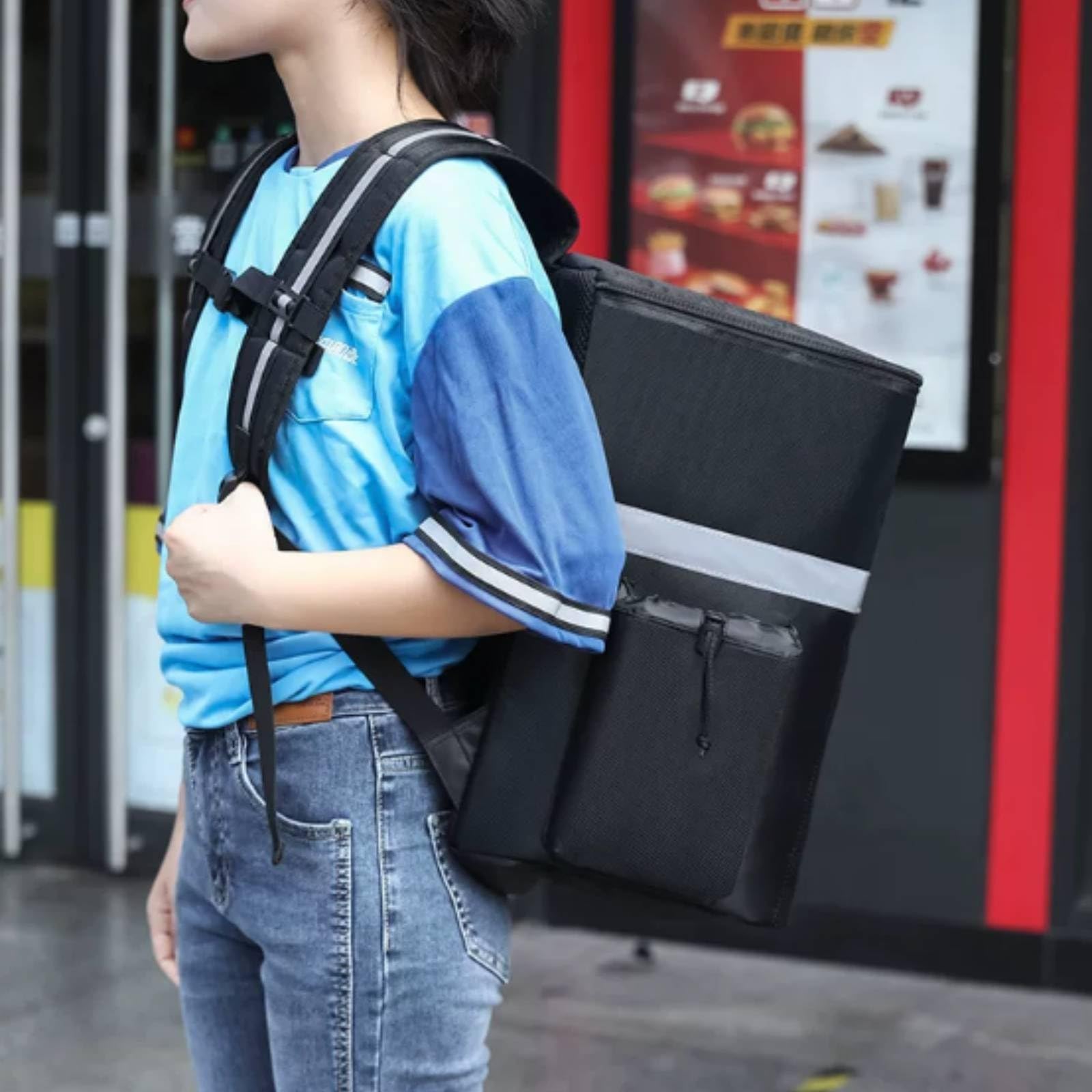 Mochila de Reparto Térmica Bolsa Isotérmica Mochila de Comida Mochila de Entrega con Interior Térmico y Estructura Antidesplazamiento Oxford con Banda