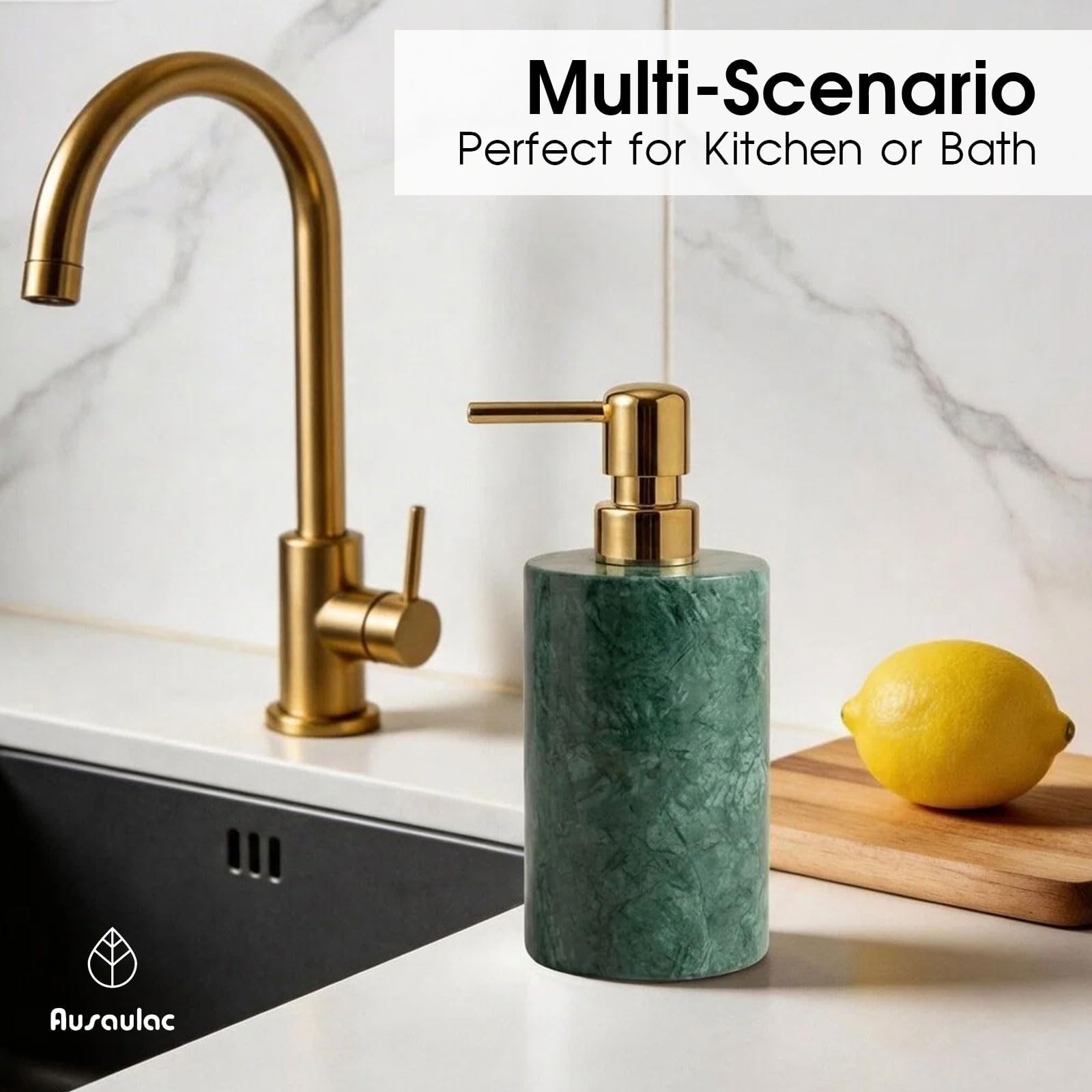 Dispensador de jabón de mármol, dispensador de jabón de manos para baño, cocina, encimera, dispensador de loción y jabón líquido (1, verde)
