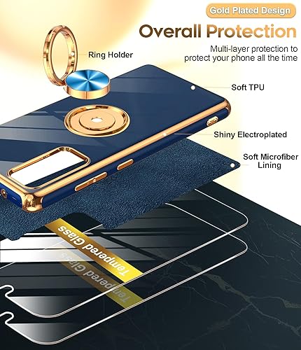 Miniatura 2 de LeYi Funda para Galaxy S20-FE-5G con protector de pantalla 2 paquetes, soporte de anillo giratorio de 360, soporte de metal magnético, chapado en