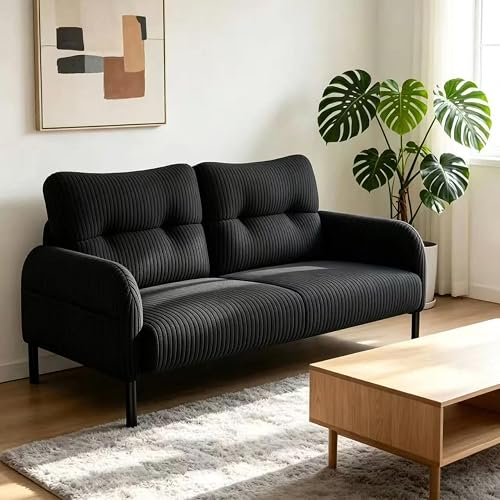 47" Loveseat Sofa - Small Couch for Living Room, Comfy Corduroy Loveseat with High-Density Sponge & Ergonomic Design, Black Couches for Small Space, Bedroom, Apartment, Office